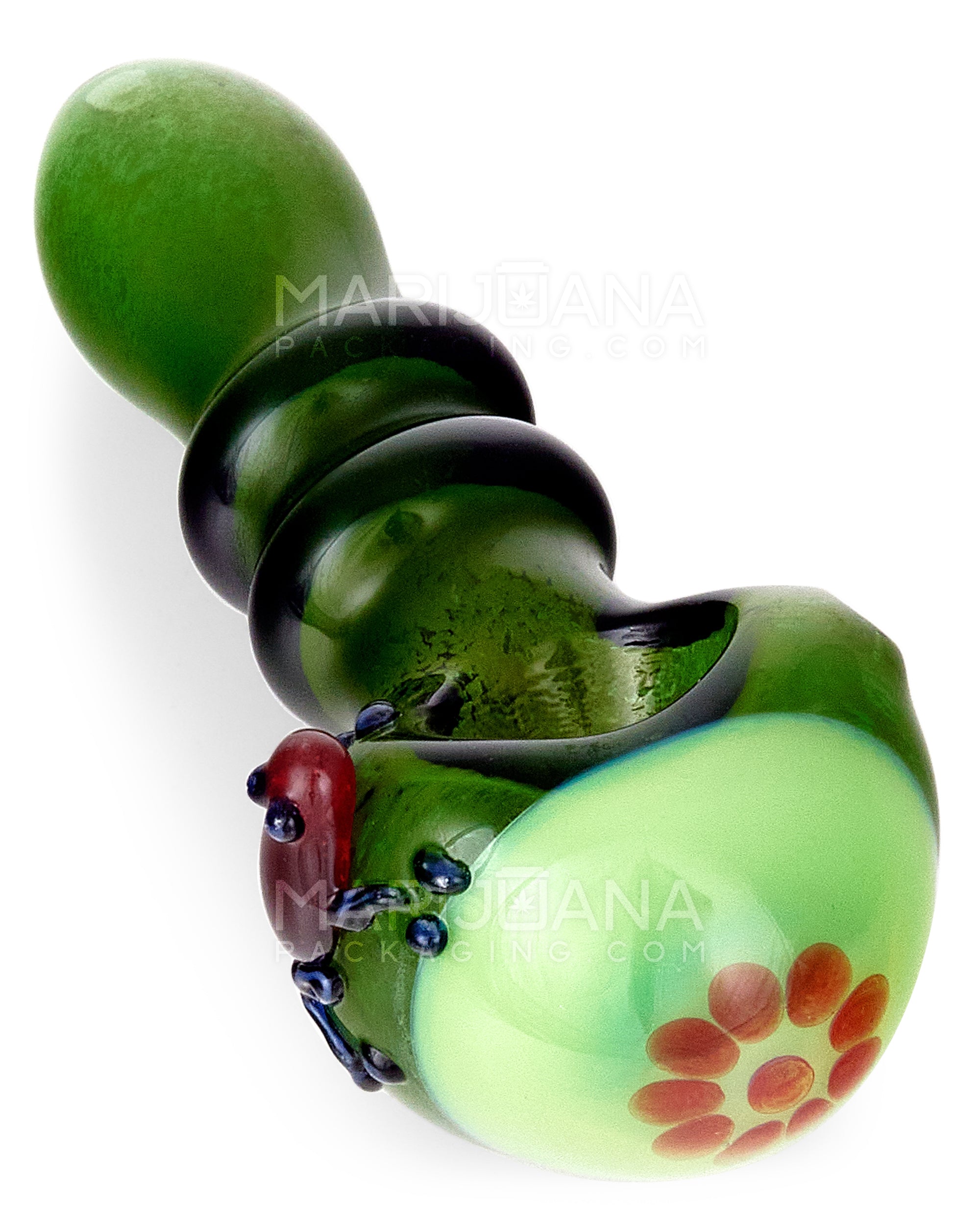 Frit & Dot Stack Ringed Spoon Hand Pipe w/ Glass Frog | 4.5in Long - Glass - Assorted - 1