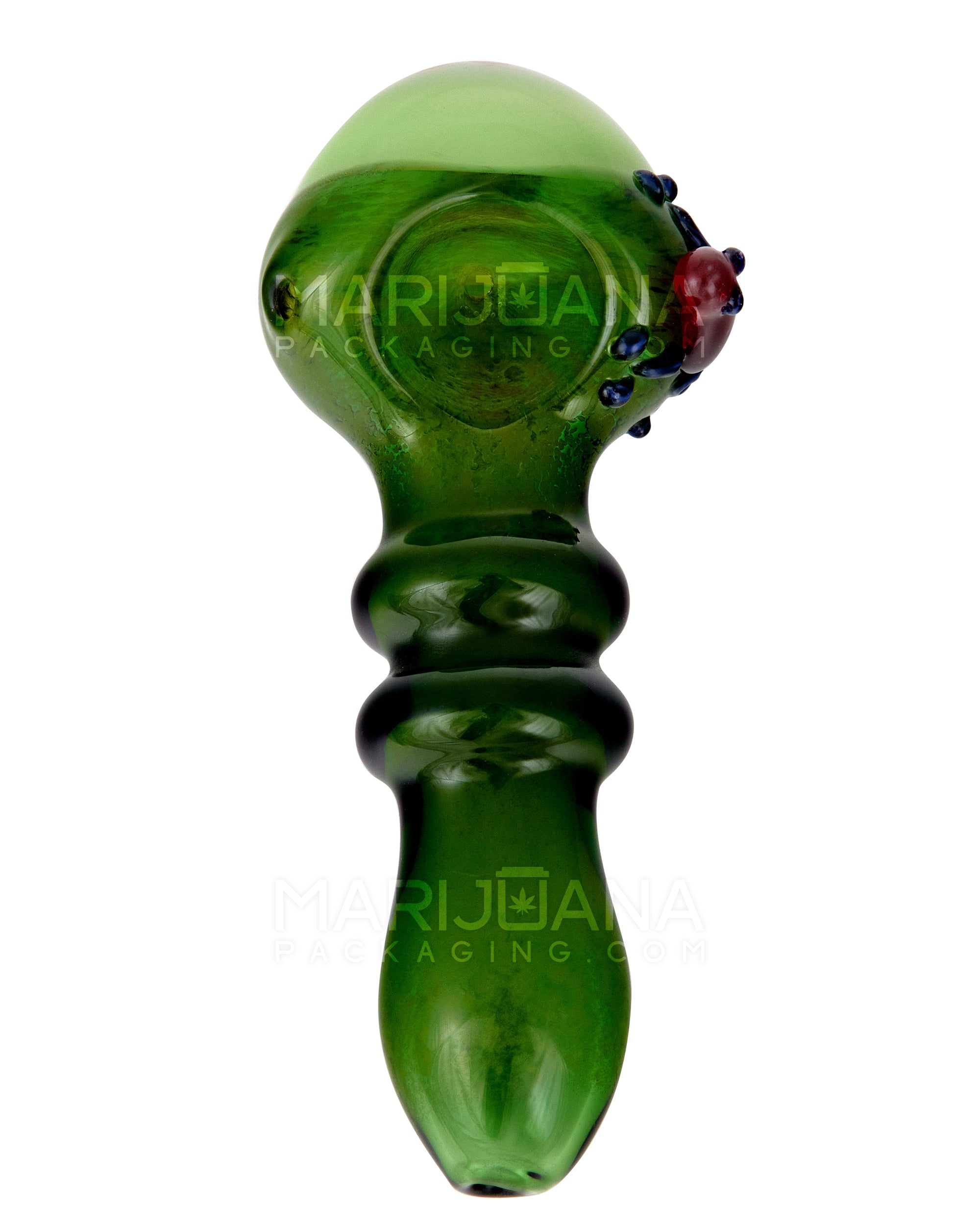 Frit & Dot Stack Ringed Spoon Hand Pipe w/ Glass Frog | 4.5in Long - Glass - Assorted - 2