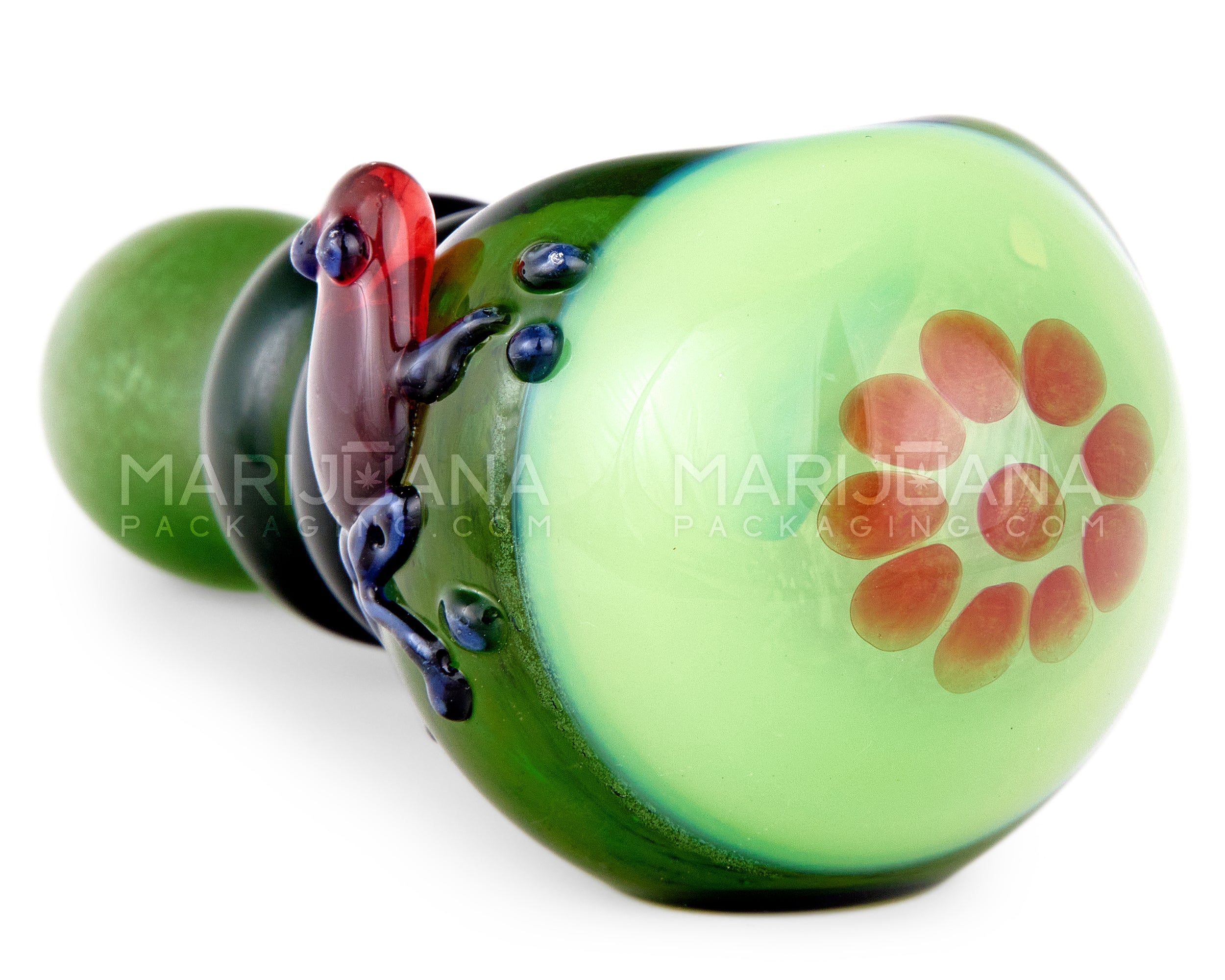 Frit & Dot Stack Ringed Spoon Hand Pipe w/ Glass Frog | 4.5in Long - Glass - Assorted - 3