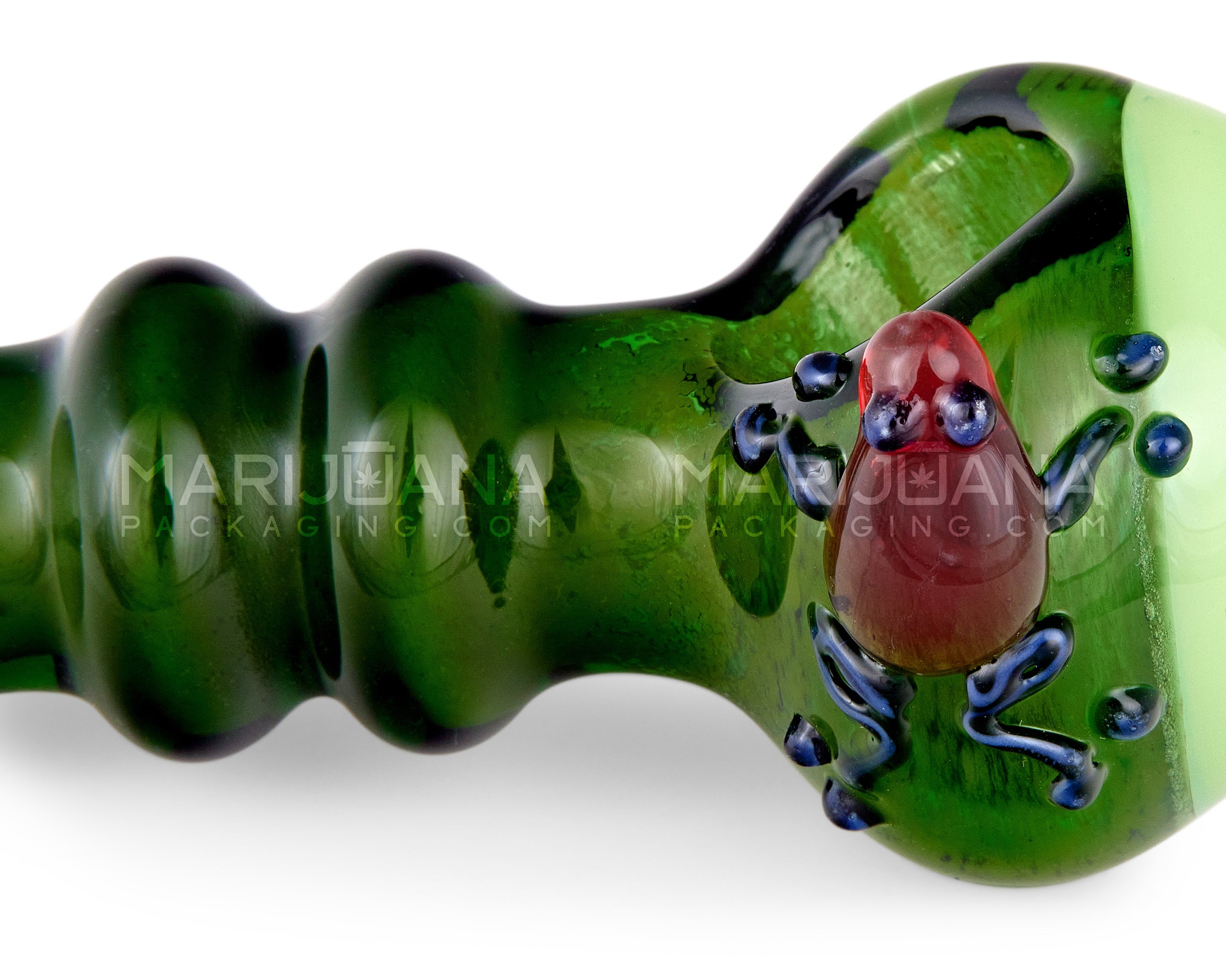 Frit & Dot Stack Ringed Spoon Hand Pipe w/ Glass Frog | 4.5in Long - Glass - Assorted - 4