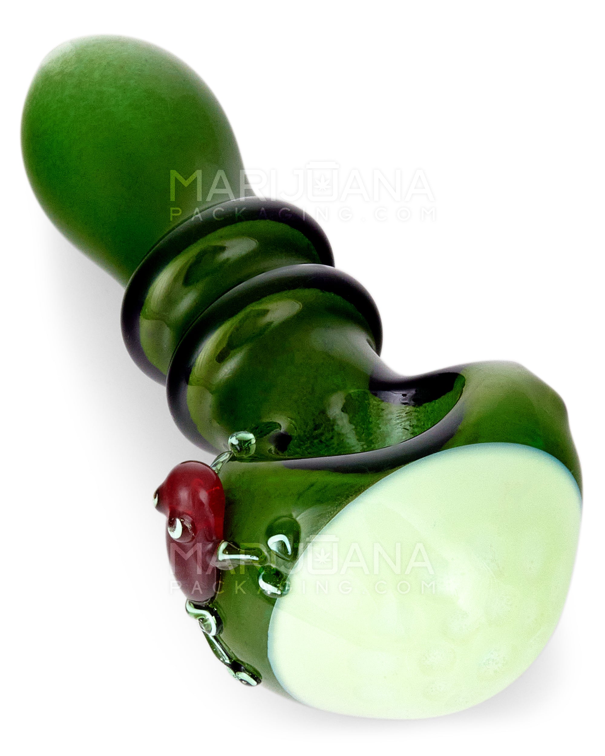 Frit & Dot Stack Ringed Spoon Hand Pipe w/ Glass Frog | 4.5in Long - Glass - Assorted - 7