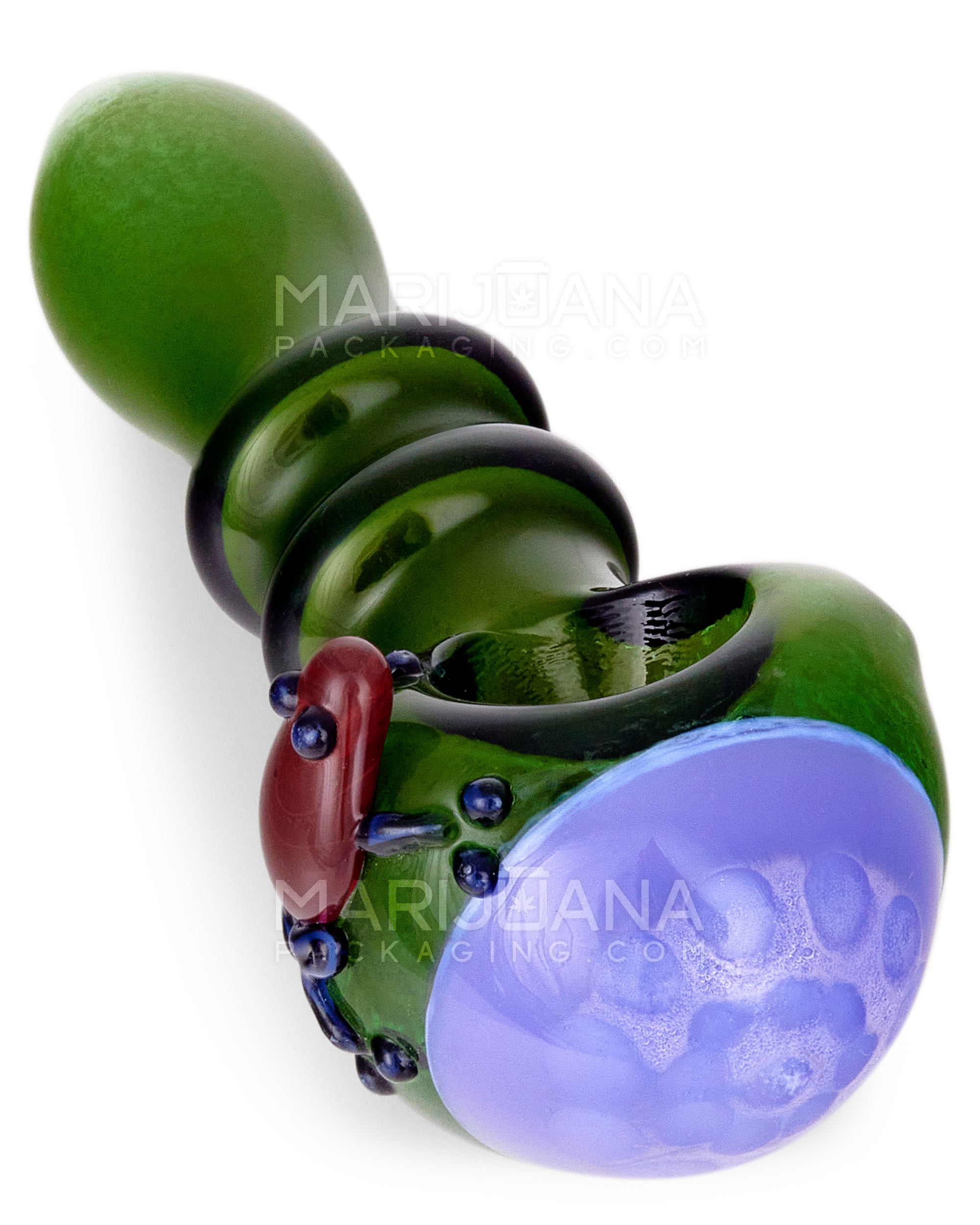 Frit & Dot Stack Ringed Spoon Hand Pipe w/ Glass Frog | 4.5in Long - Glass - Assorted - 6