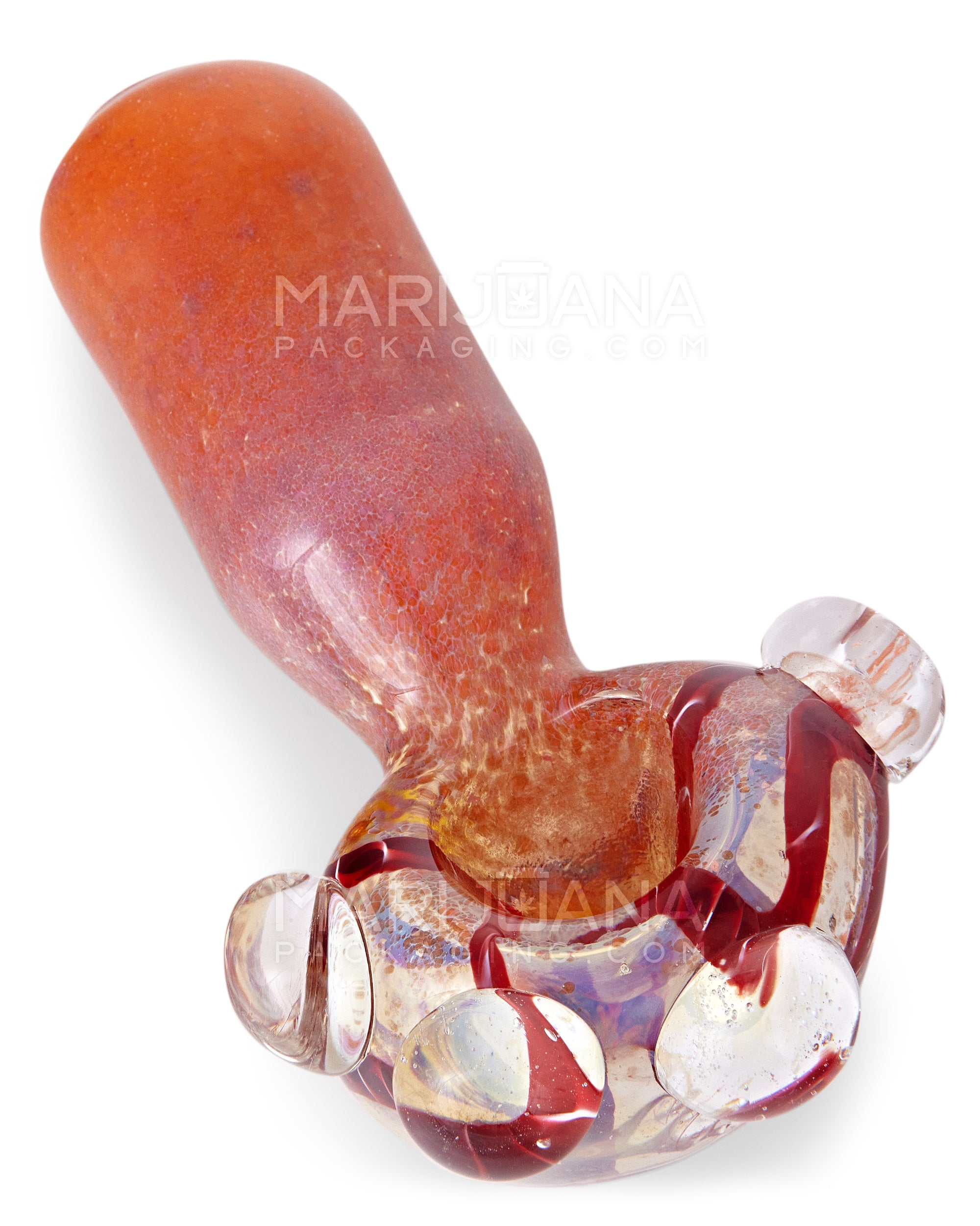 Double Blown | Ribboned & Frit Bottleneck Spoon Hand Pipe w/ Triple Knockers | 4.5in Long - Thick Glass - Assorted - 12