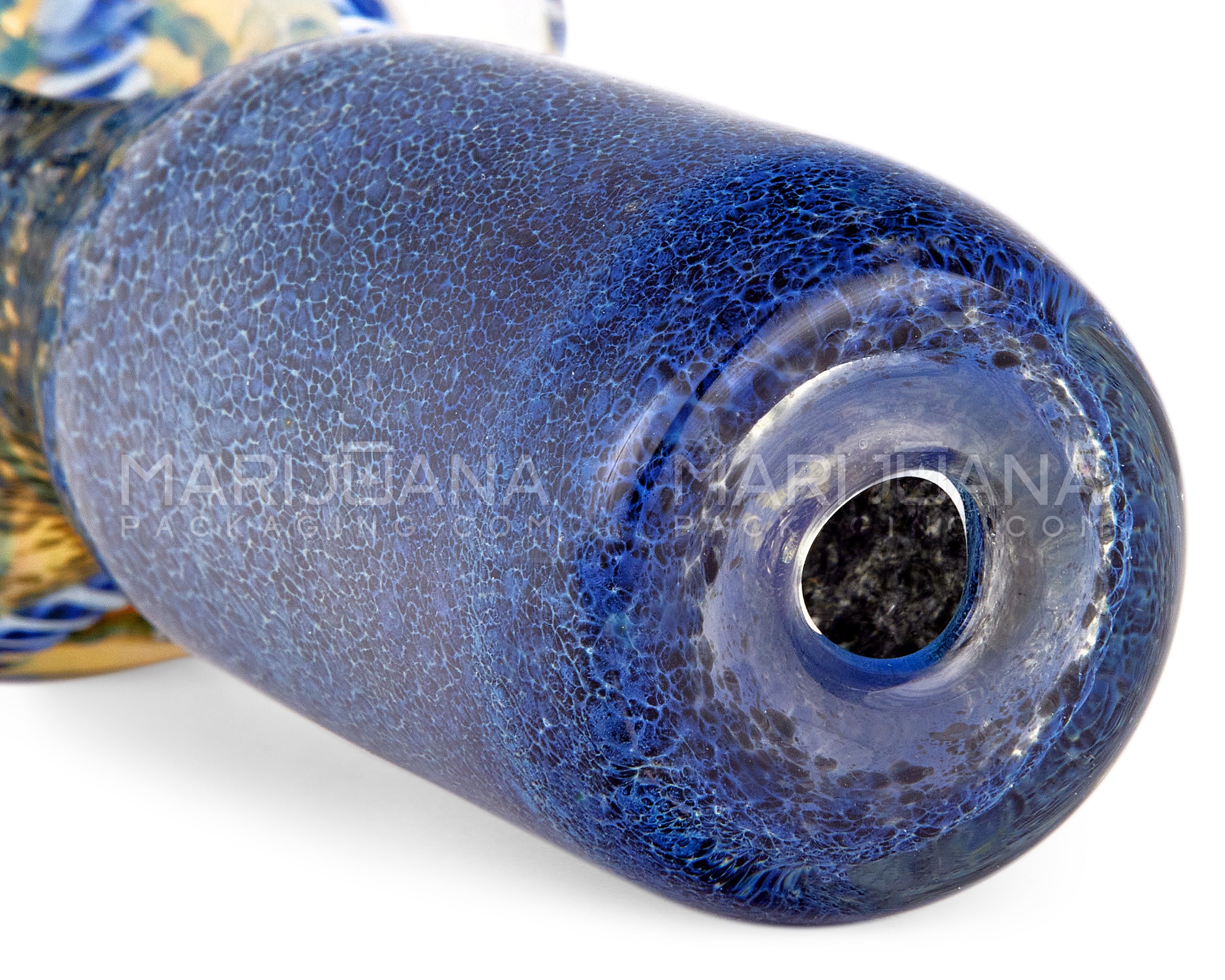Double Blown | Ribboned & Frit Bottleneck Spoon Hand Pipe w/ Triple Knockers | 4.5in Long - Thick Glass - Assorted - 5