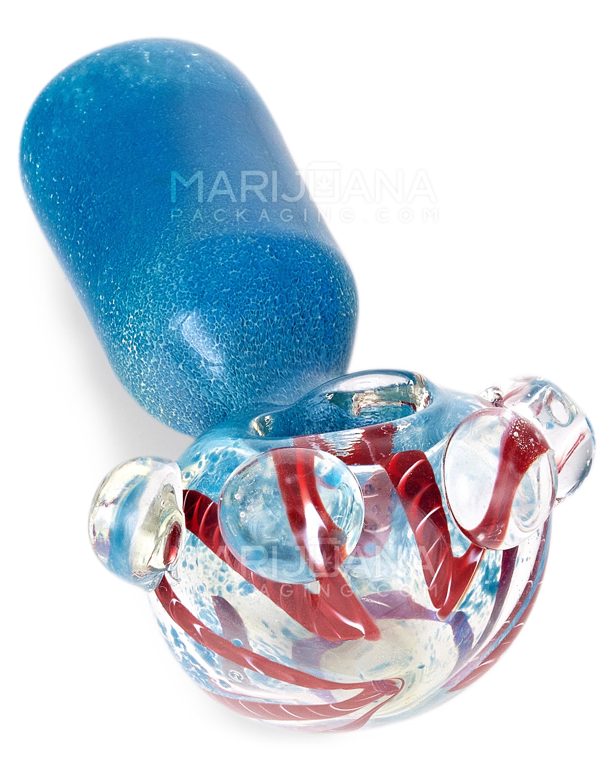 Double Blown | Ribboned & Frit Bottleneck Spoon Hand Pipe w/ Triple Knockers | 4.5in Long - Thick Glass - Assorted - 8