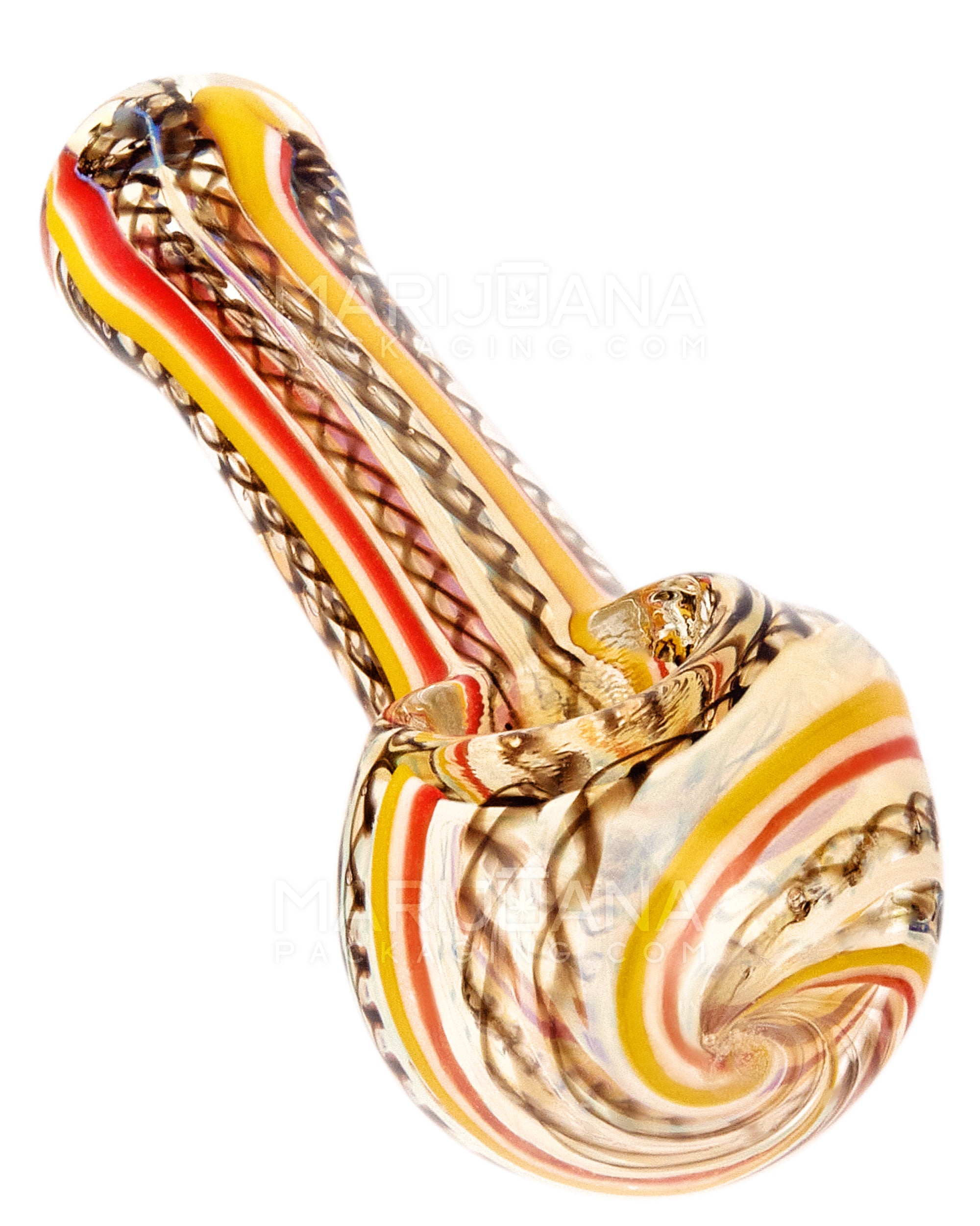 Ribboned & Multi Fumed Spoon Hand Pipe w/ Stripes | 4in Long - Glass - Assorted - 14