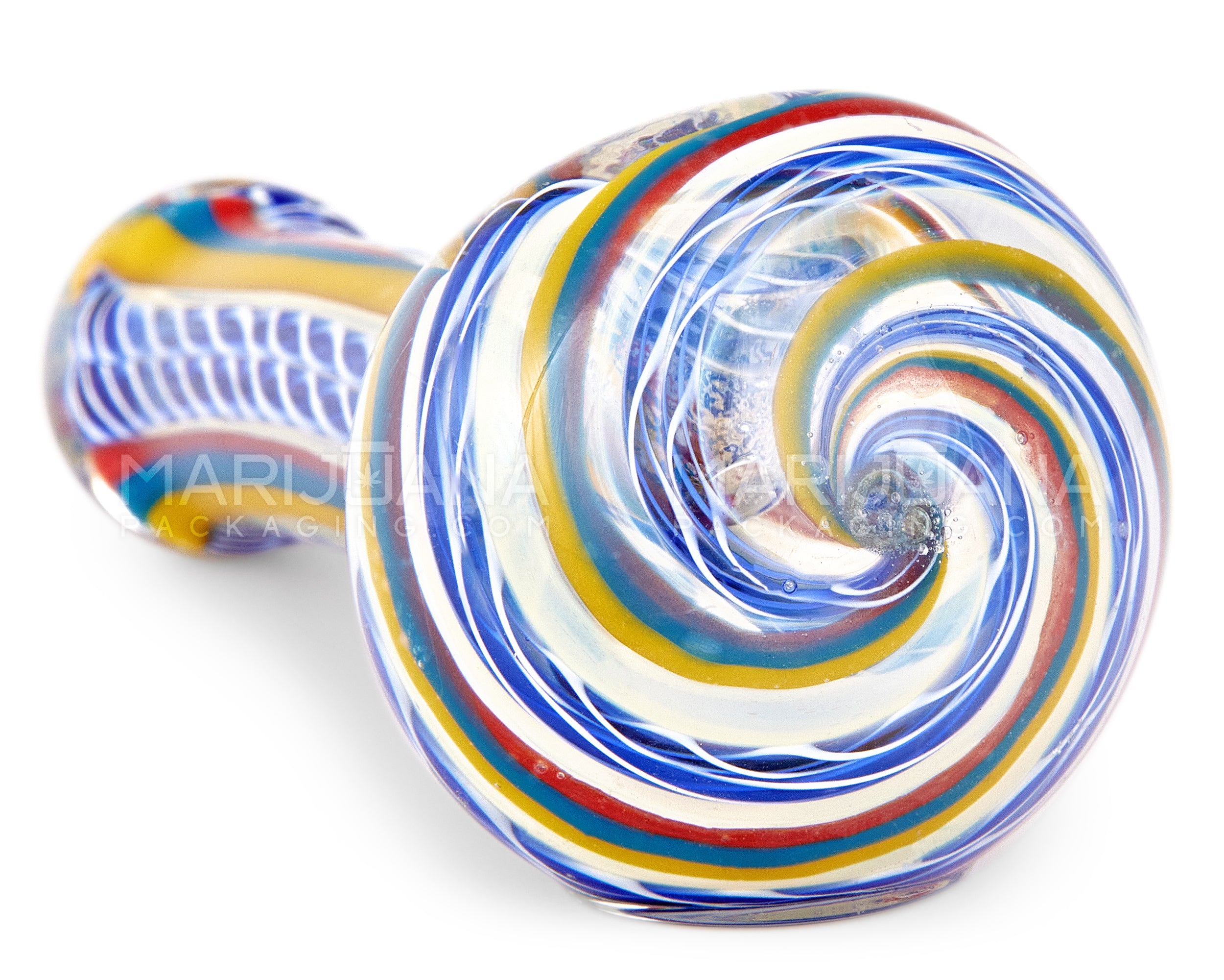 Ribboned & Multi Fumed Spoon Hand Pipe w/ Stripes | 4in Long - Glass - Assorted - 4