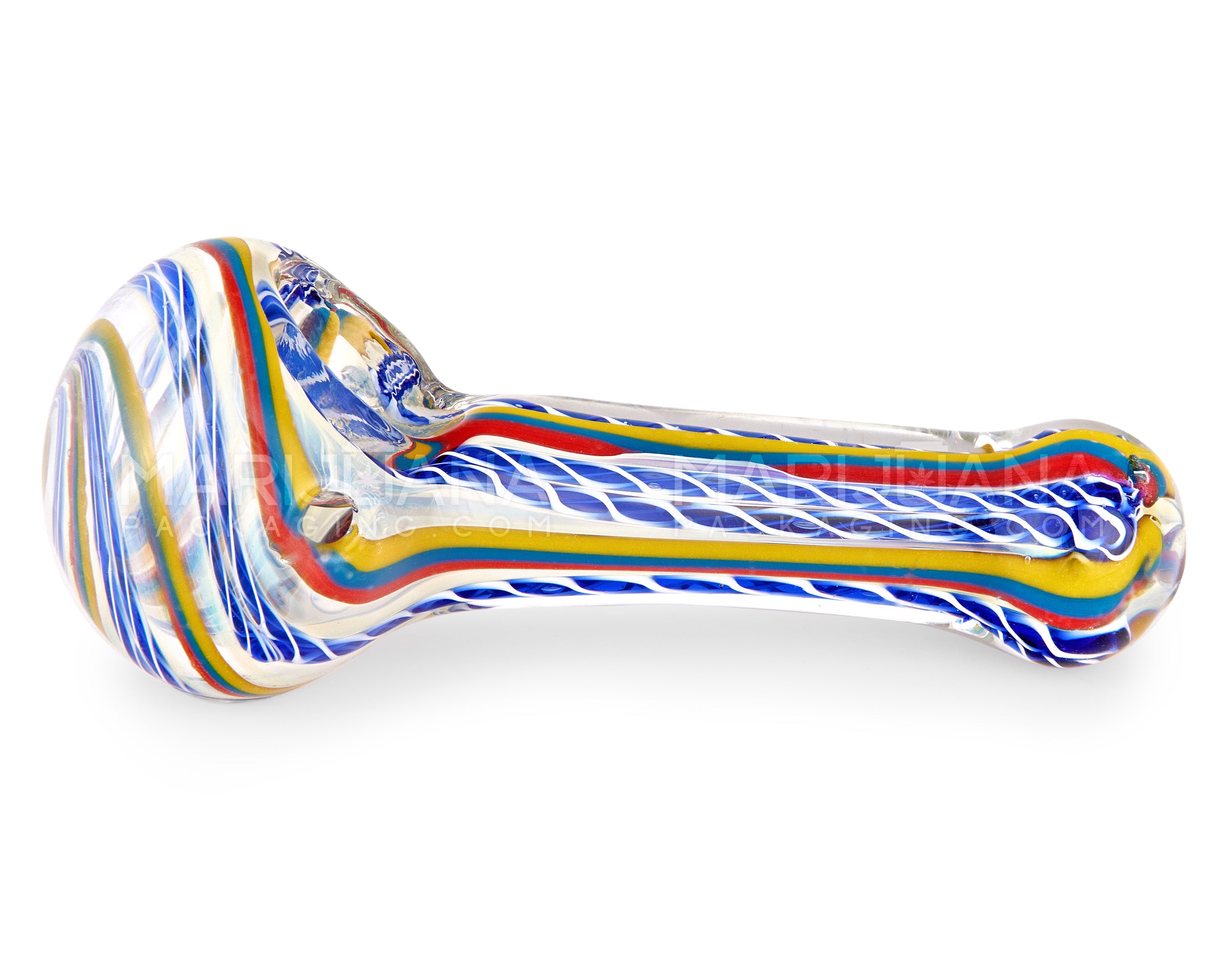 Ribboned & Multi Fumed Spoon Hand Pipe w/ Stripes | 4in Long - Glass - Assorted - 5