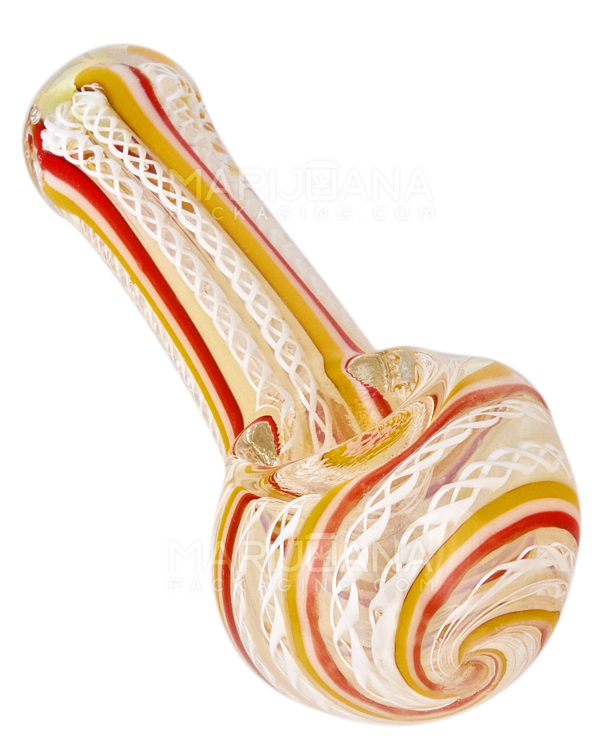 Ribboned & Multi Fumed Spoon Hand Pipe w/ Stripes | 4in Long - Glass - Assorted - 12