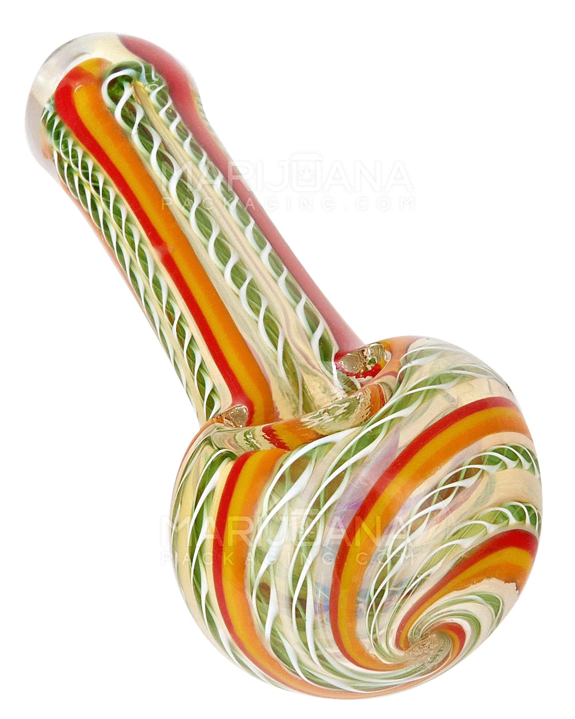 Ribboned & Multi Fumed Spoon Hand Pipe w/ Stripes | 4in Long - Glass - Assorted - 13