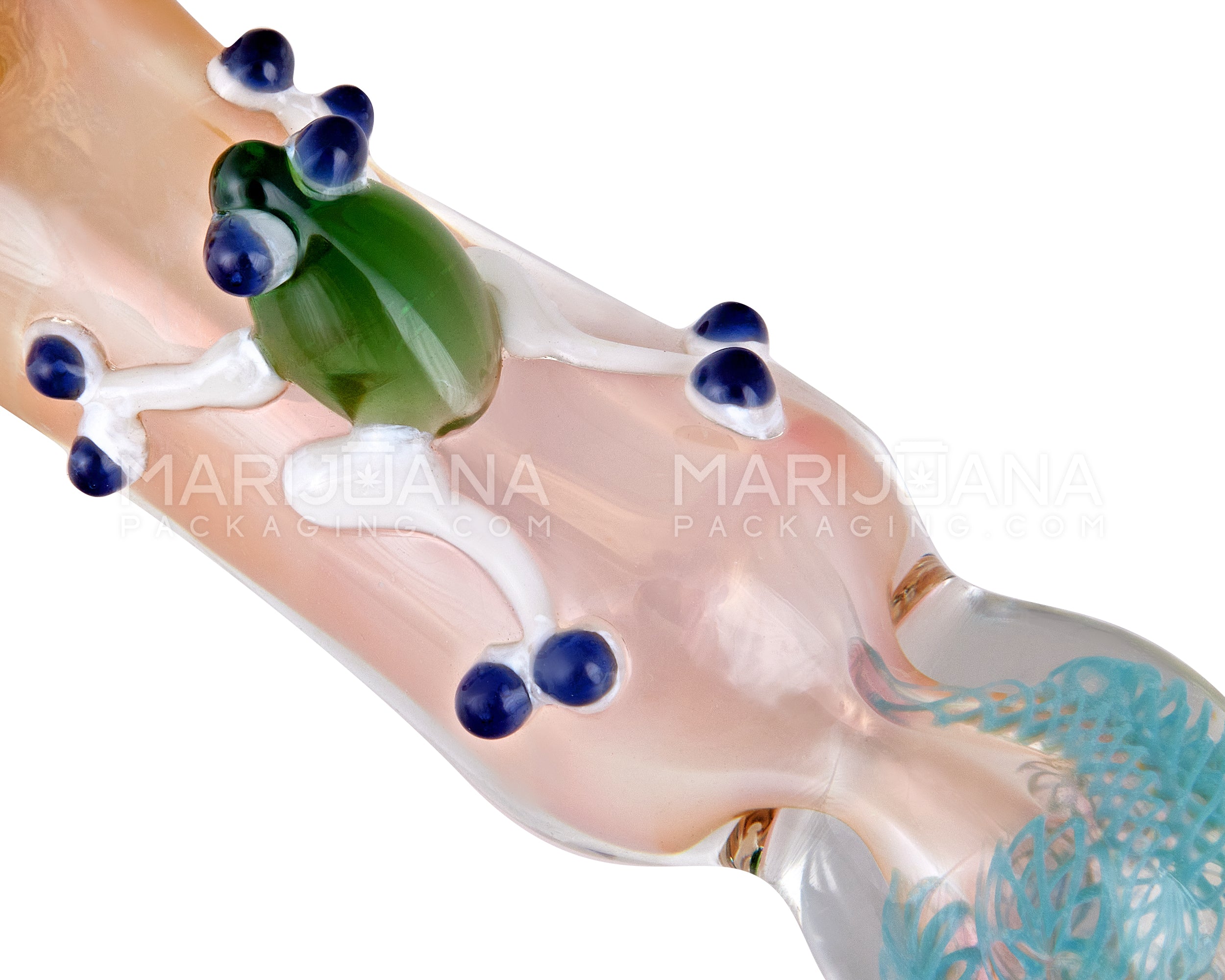 Ribboned & Mixed Fumed Bulged Spoon Hand Pipe w/ Glass Frog | 5.5in Long - Thick Glass - Assorted - 3