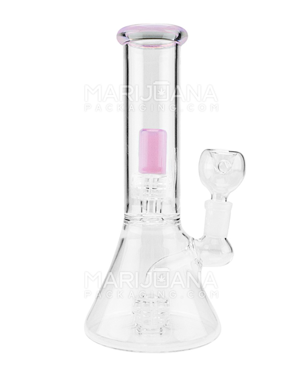 Double Chamber | Straight Neck Showerhead Perc Glass Beaker Water Pipe | 8.5in Tall - 14mm Bowl - Pink - 5