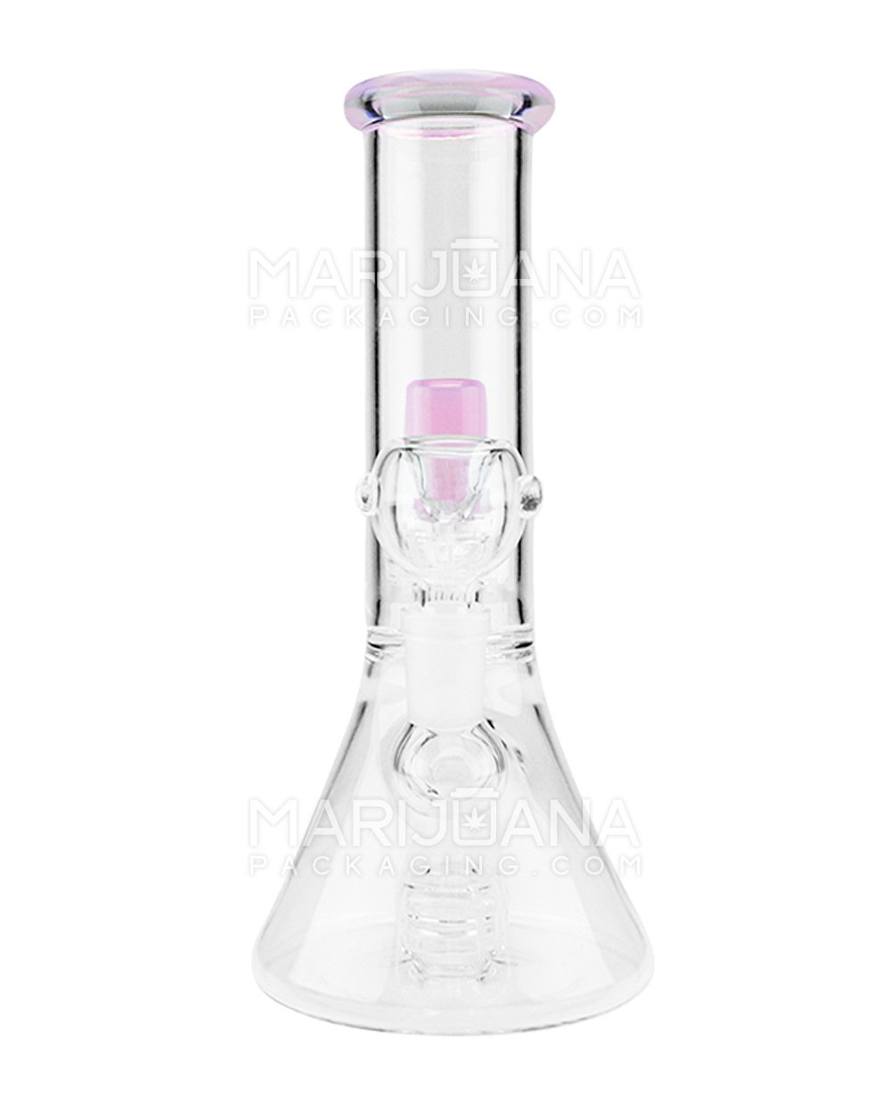 Double Chamber | Straight Neck Showerhead Perc Glass Beaker Water Pipe | 8.5in Tall - 14mm Bowl - Pink - 2