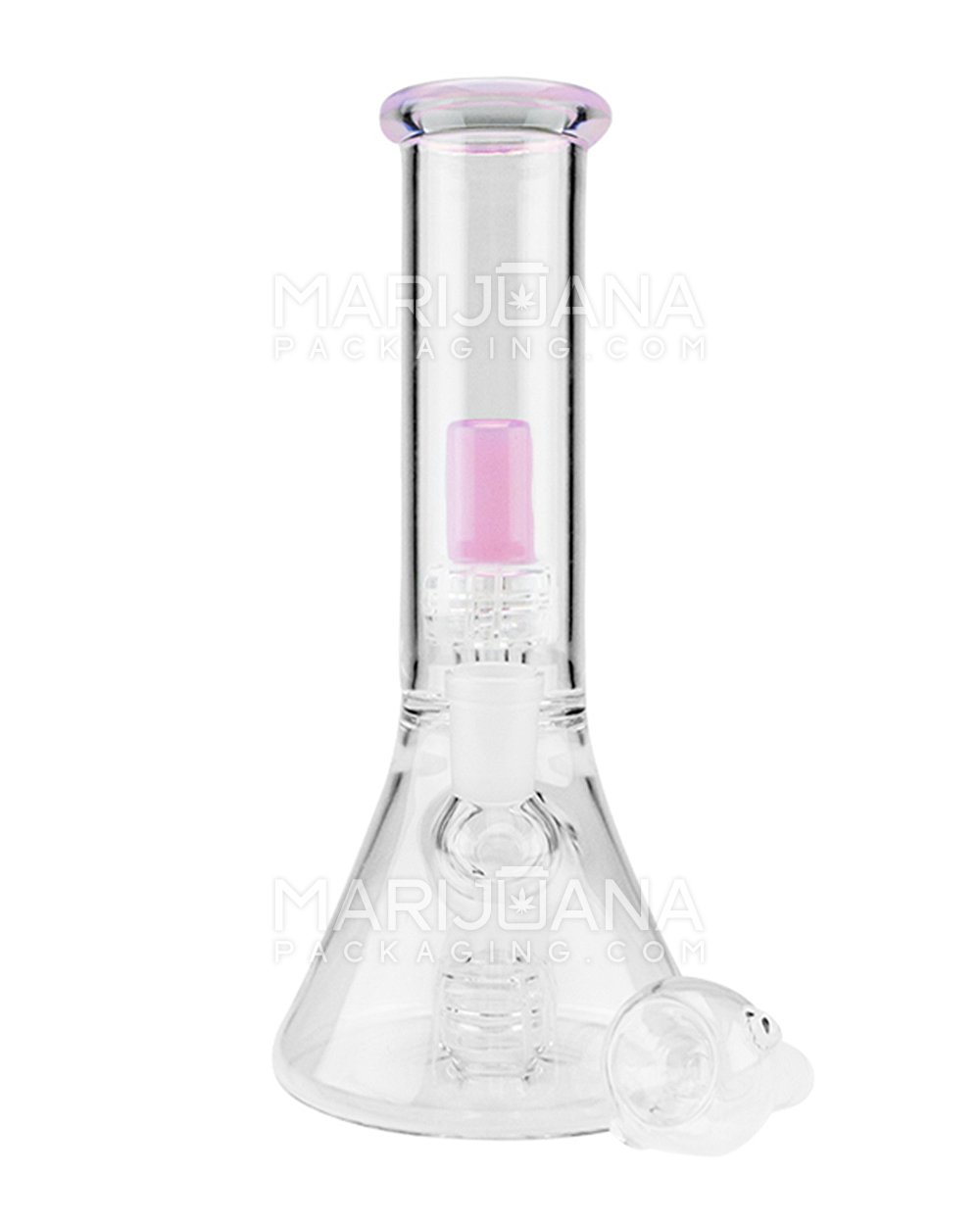 Double Chamber | Straight Neck Showerhead Perc Glass Beaker Water Pipe | 8.5in Tall - 14mm Bowl - Pink - 1