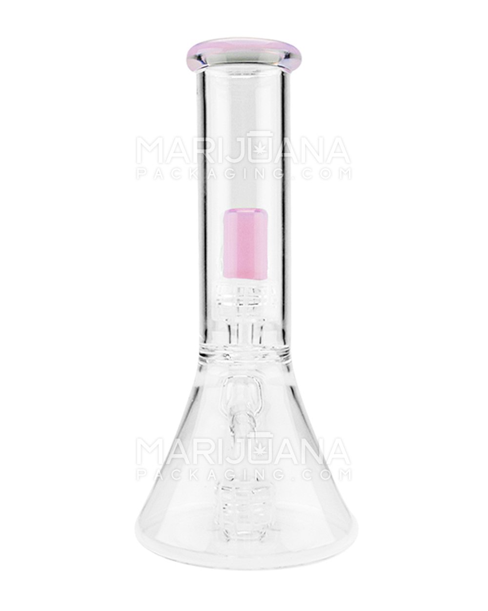 Double Chamber | Straight Neck Showerhead Perc Glass Beaker Water Pipe | 8.5in Tall - 14mm Bowl - Pink - 4