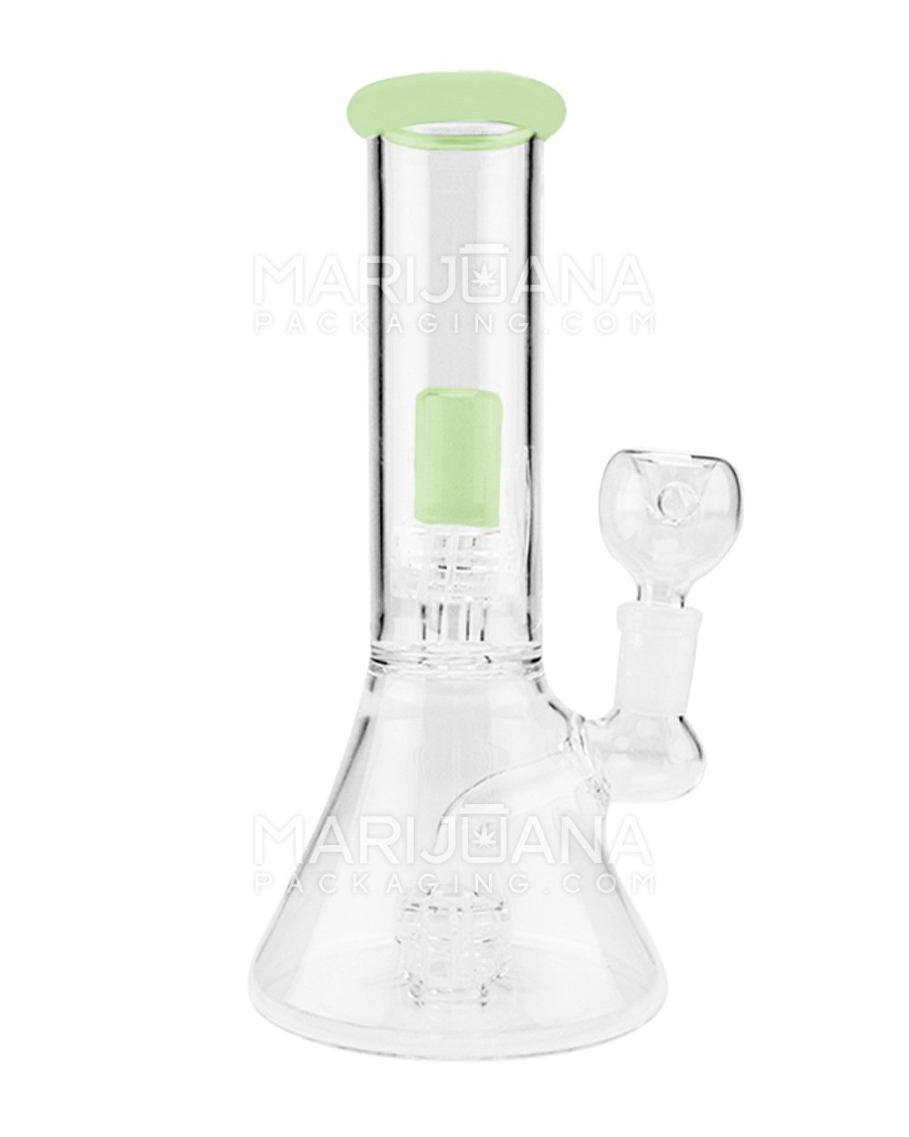 Double Chamber | Straight Neck Showerhead Perc Glass Beaker Water Pipe | 8.5in Tall - 14mm Bowl - Slime - 5