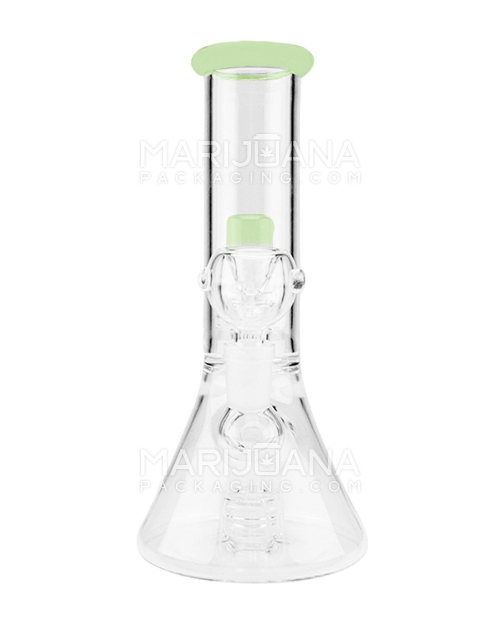 Double Chamber | Straight Neck Showerhead Perc Glass Beaker Water Pipe | 8.5in Tall - 14mm Bowl - Slime - 2