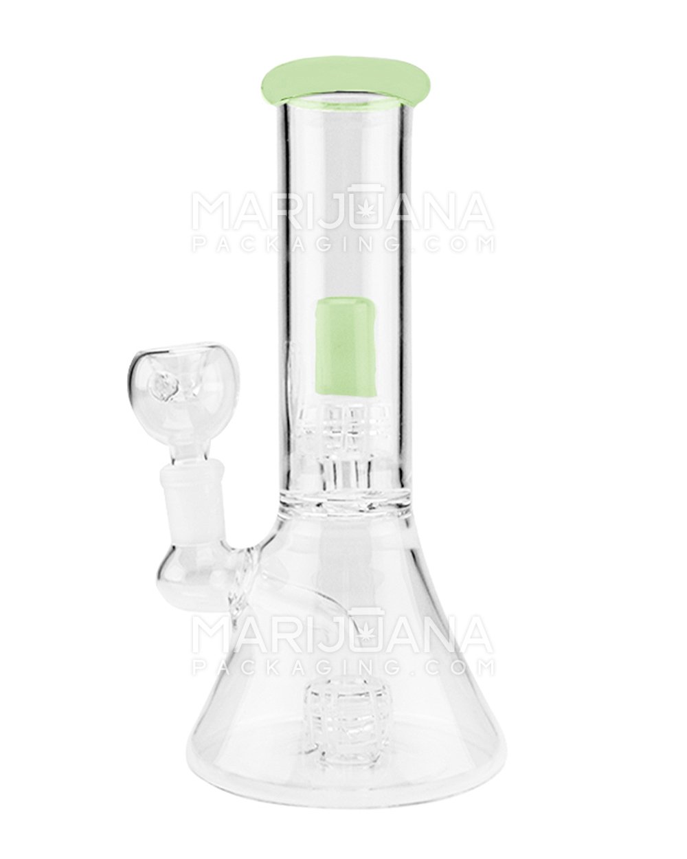 Double Chamber | Straight Neck Showerhead Perc Glass Beaker Water Pipe | 8.5in Tall - 14mm Bowl - Slime - 3
