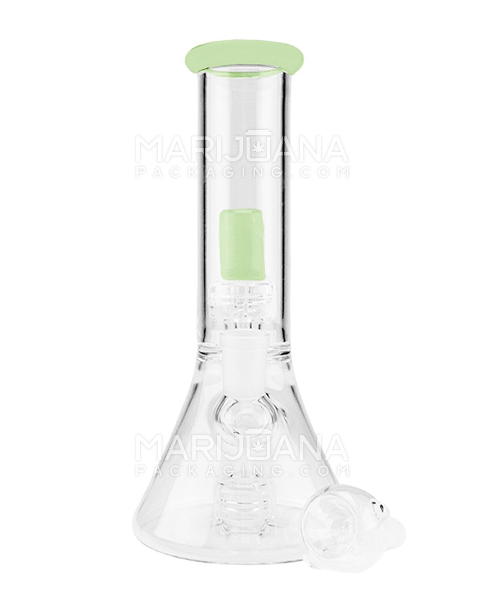 Double Chamber | Straight Neck Showerhead Perc Glass Beaker Water Pipe | 8.5in Tall - 14mm Bowl - Slime - 1