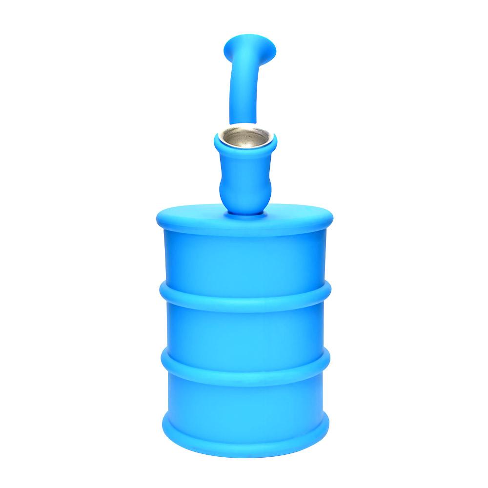 Unbreakable | Oil Can Silicone Water Pipe | 8.5in Tall - Metal Bowl - Assorted Blue - 4