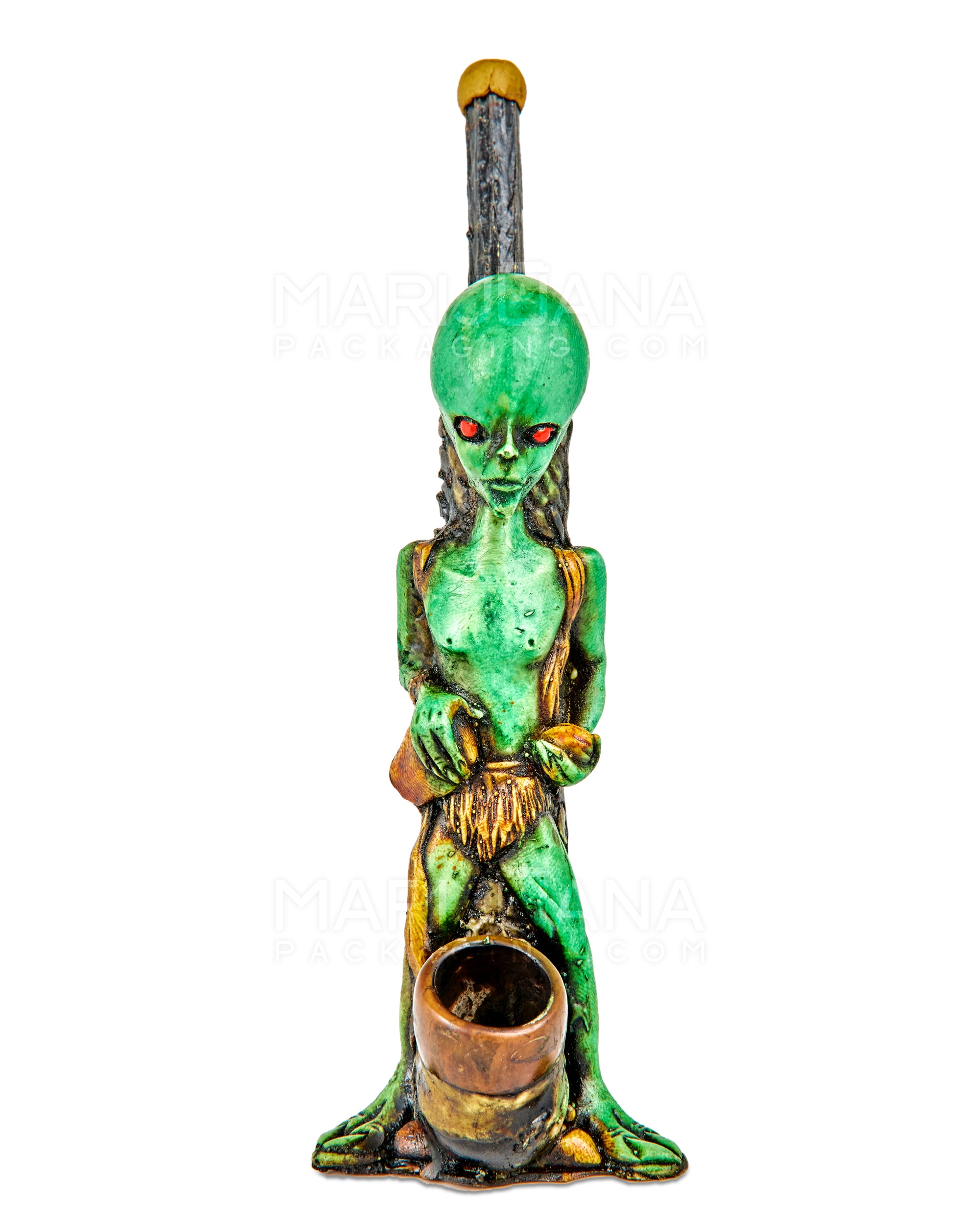 Alien Body Wood Pipe | 6in Tall - Wood Bowl - Green - 1