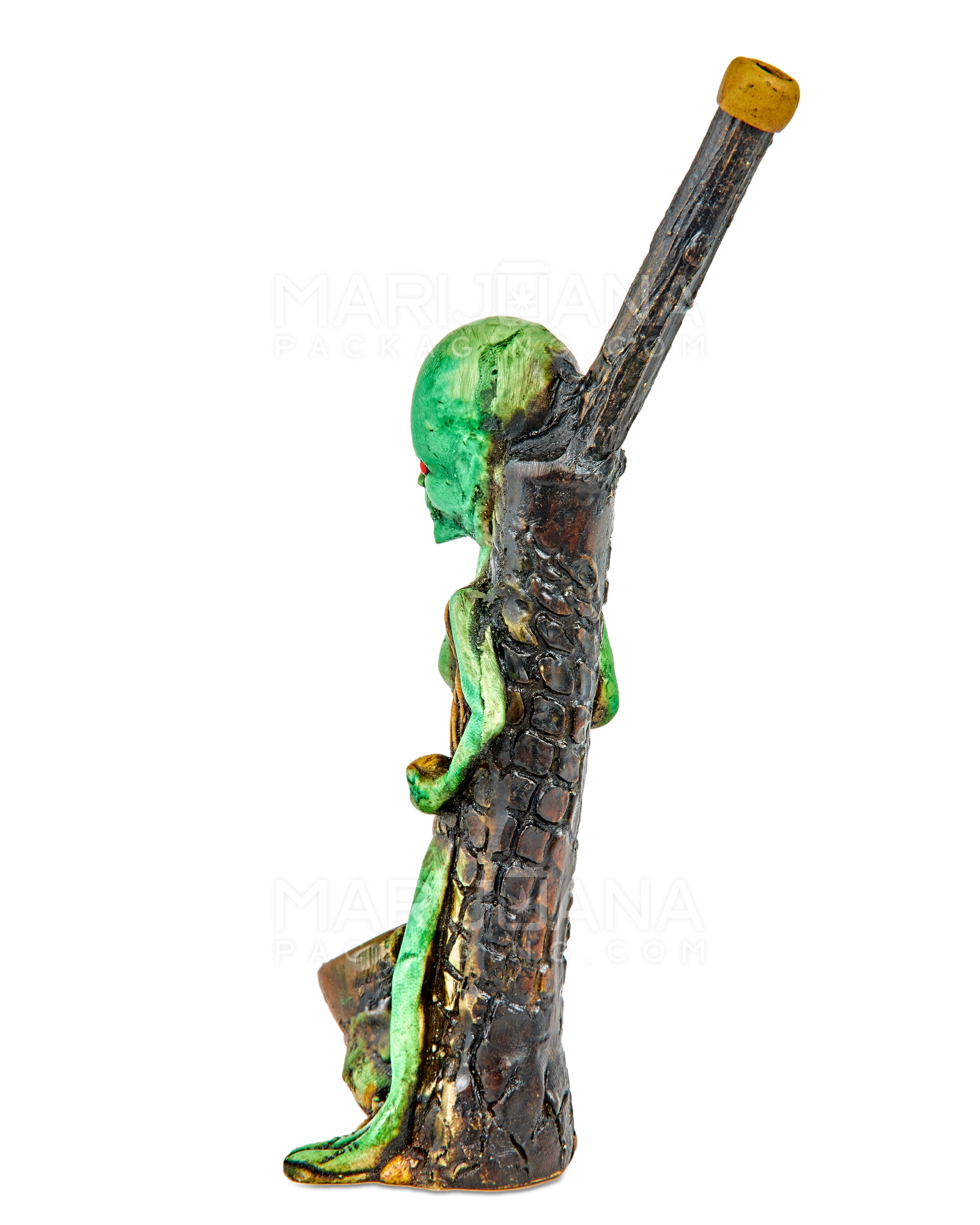 Alien Body Wood Pipe | 6in Tall - Wood Bowl - Green - 8