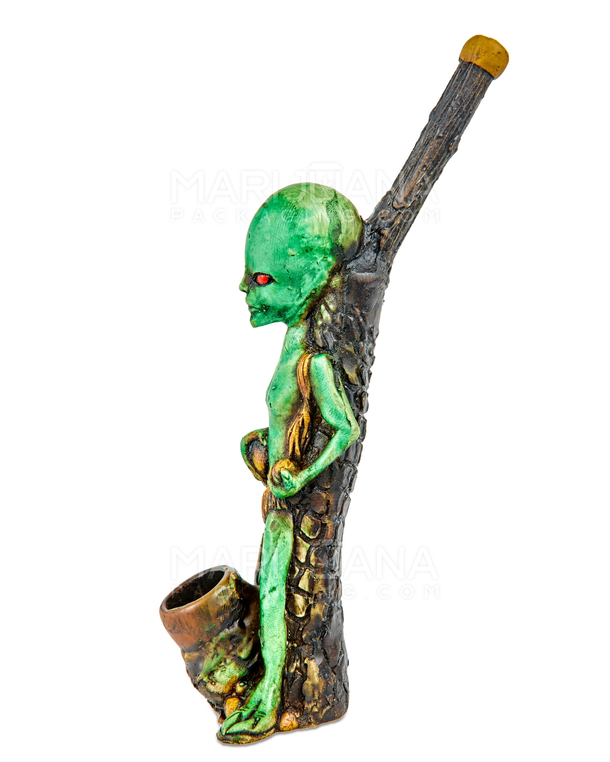 Alien Body Wood Pipe | 6in Tall - Wood Bowl - Green - 3