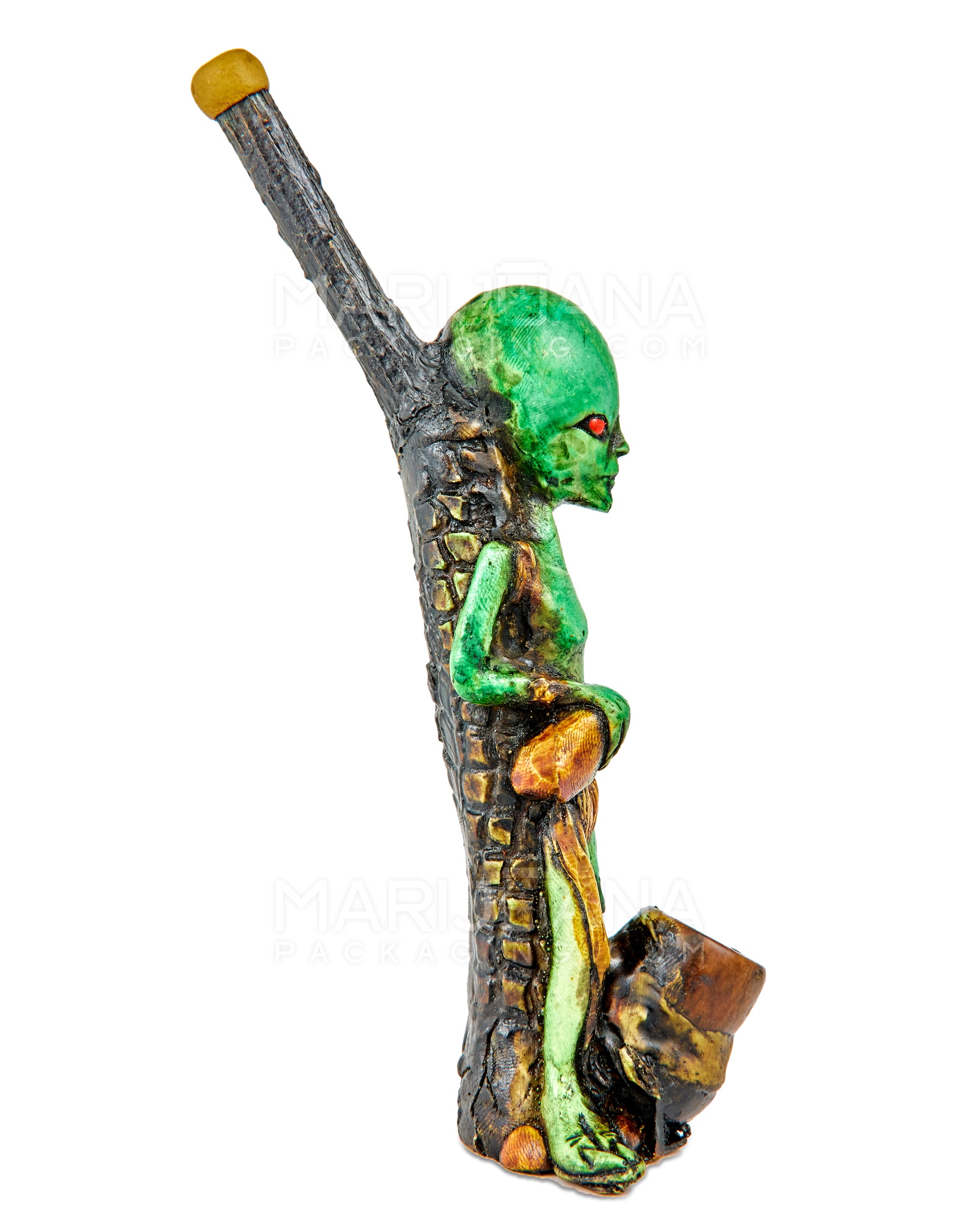 Alien Body Wood Pipe | 6in Tall - Wood Bowl - Green - 7