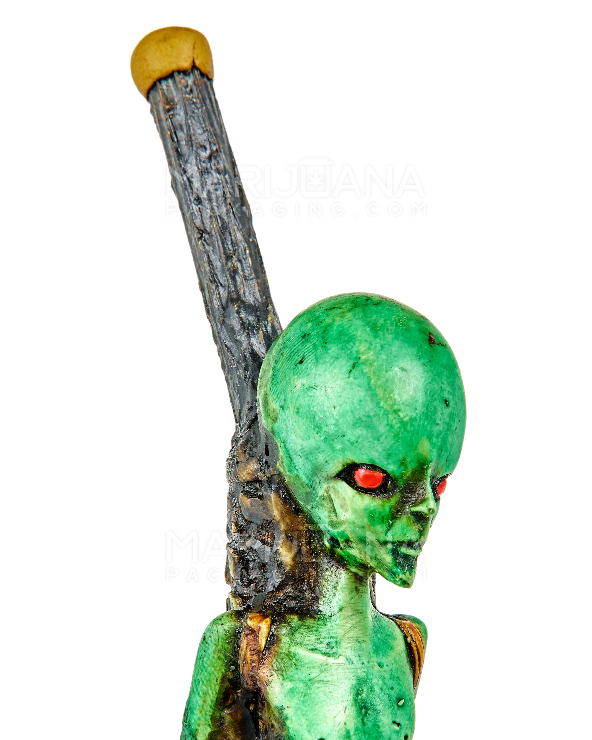 Alien Body Wood Pipe | 6in Tall - Wood Bowl - Green - 4