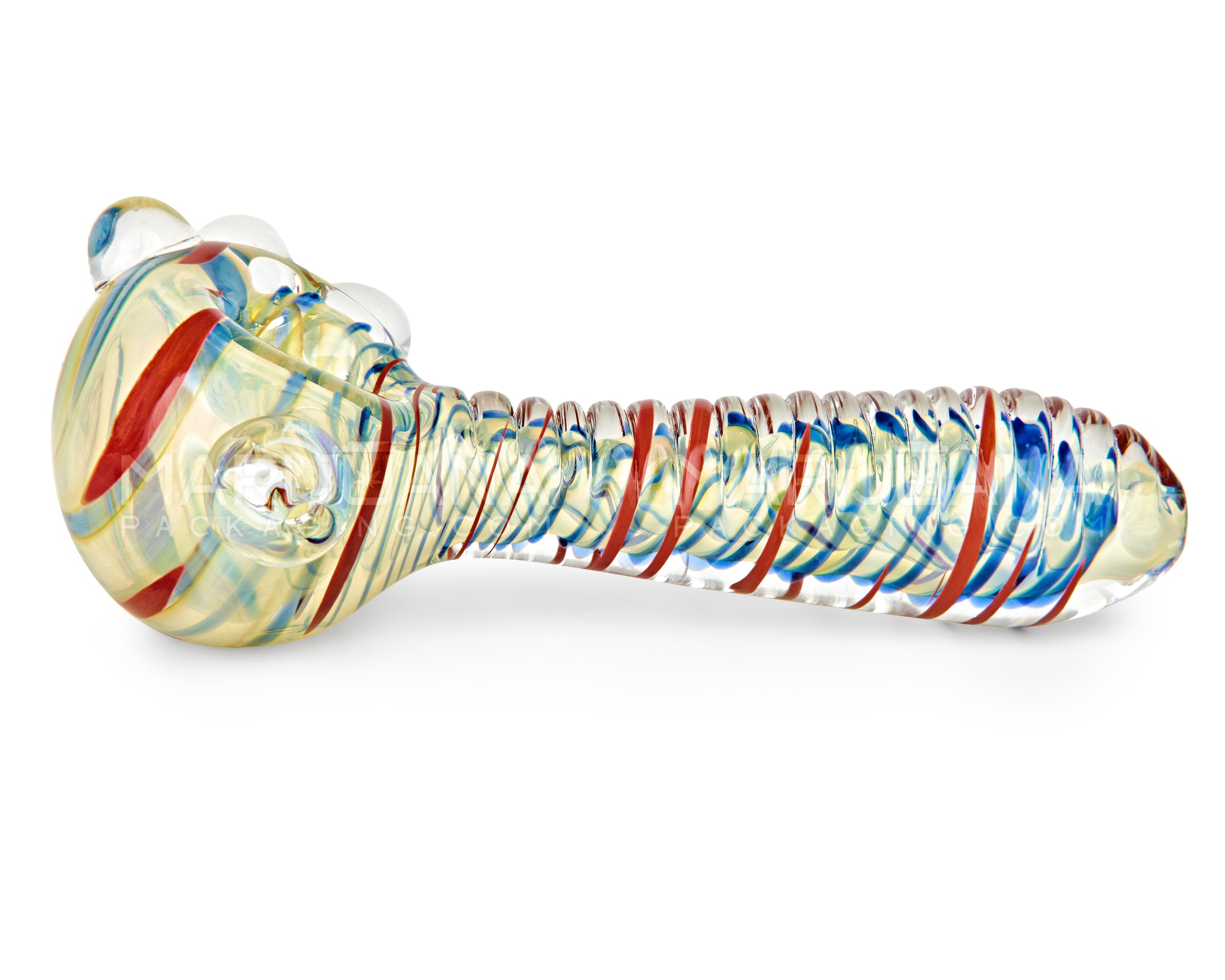 Spiral & Multi Fumed Ribbed Spoon Hand Pipe w/ Triple Knockers | 5in Long - Glass - Assorted - 5