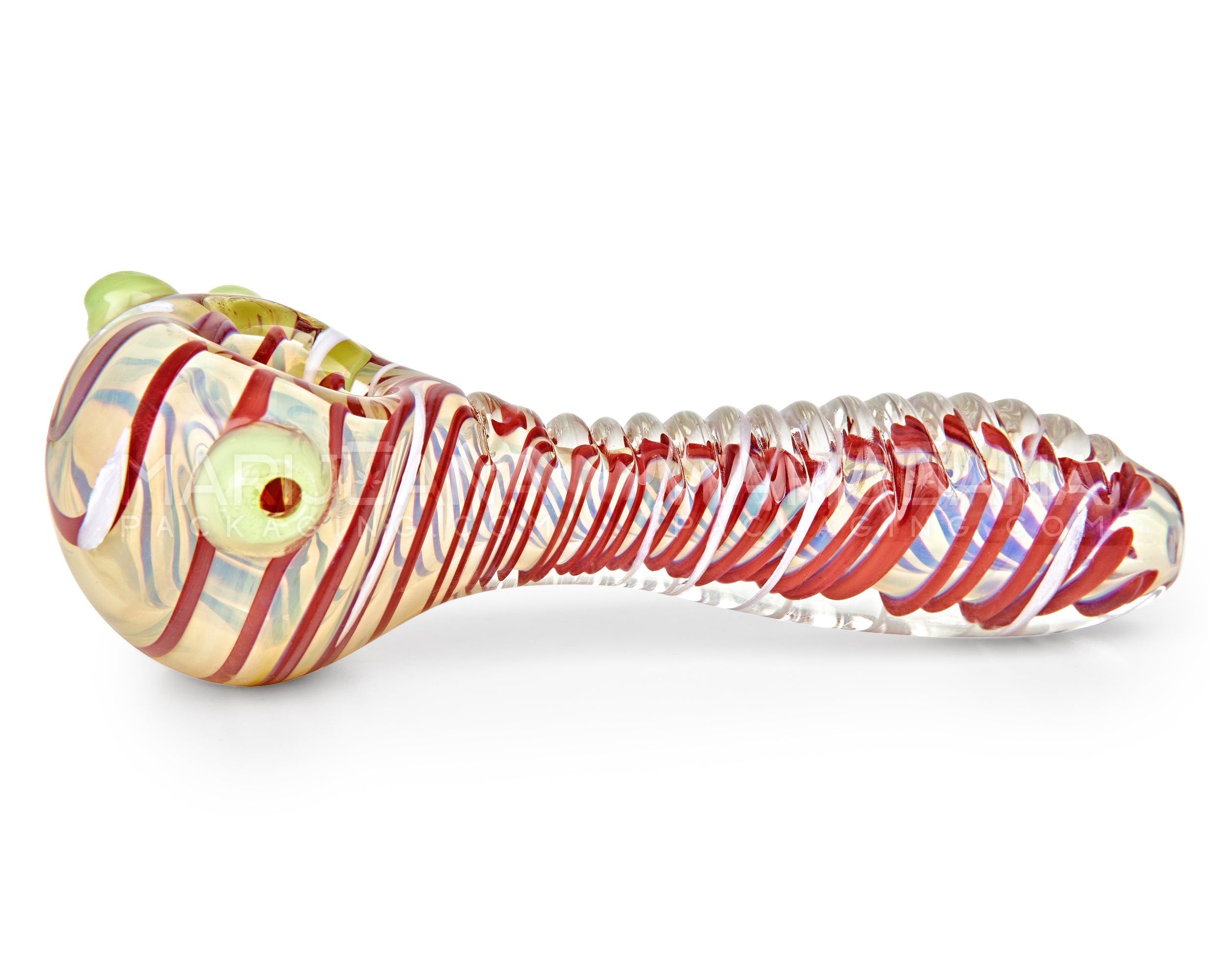 Spiral & Multi Fumed Ribbed Spoon Hand Pipe w/ Triple Knockers | 5in Long - Glass - Assorted - 7