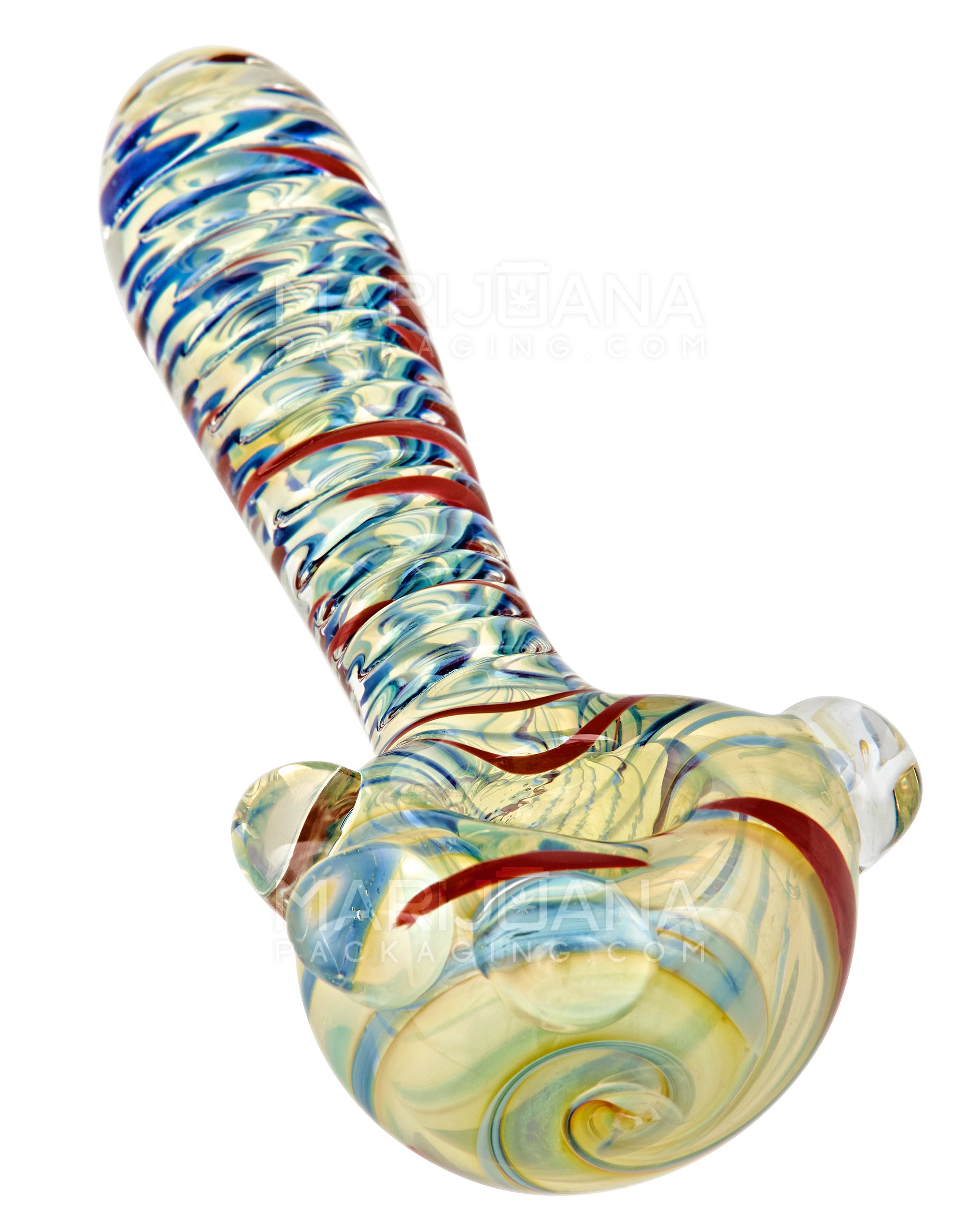 Spiral & Multi Fumed Ribbed Spoon Hand Pipe w/ Triple Knockers | 5in Long - Glass - Assorted - 1
