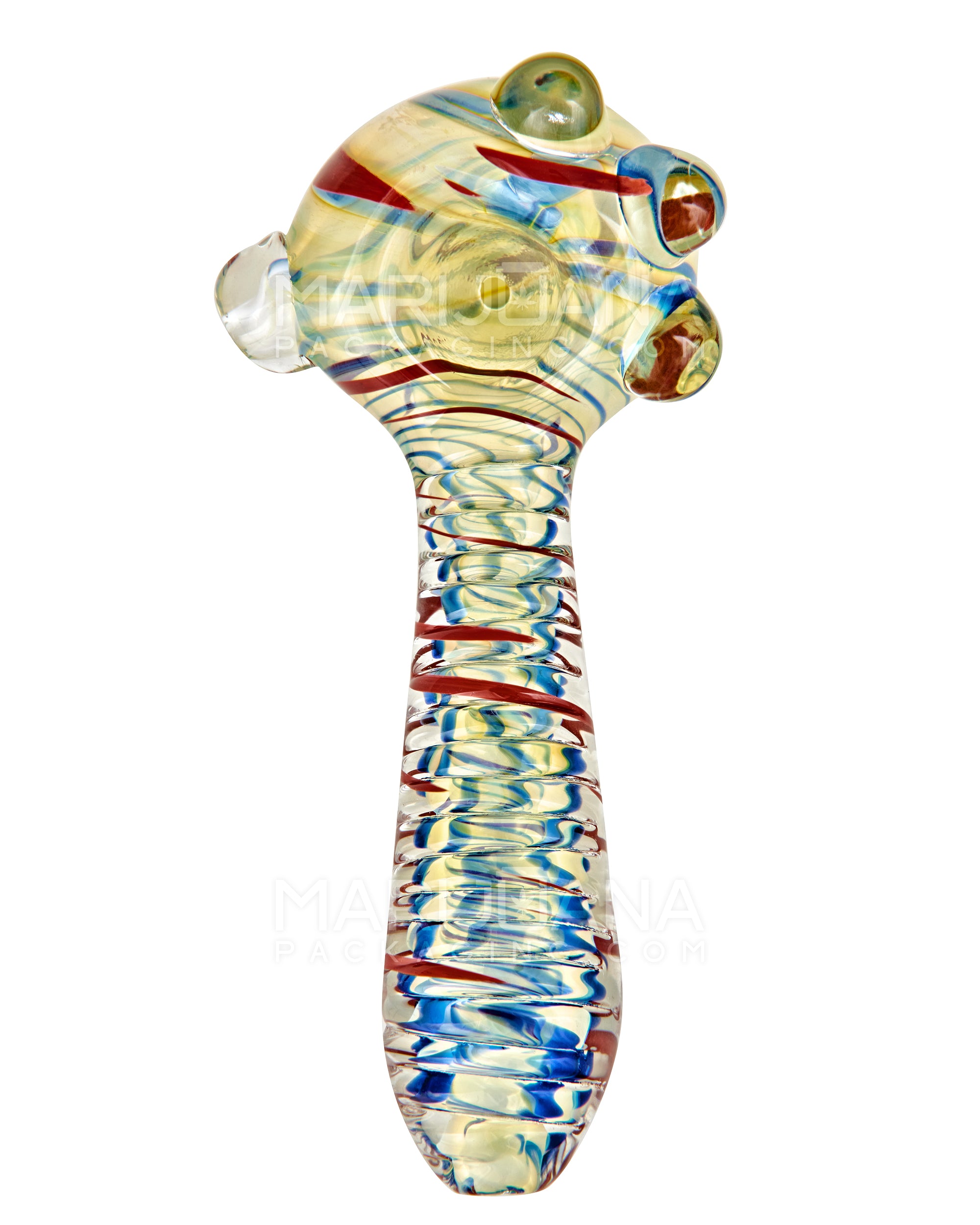 Spiral & Multi Fumed Ribbed Spoon Hand Pipe w/ Triple Knockers | 5in Long - Glass - Assorted - 2