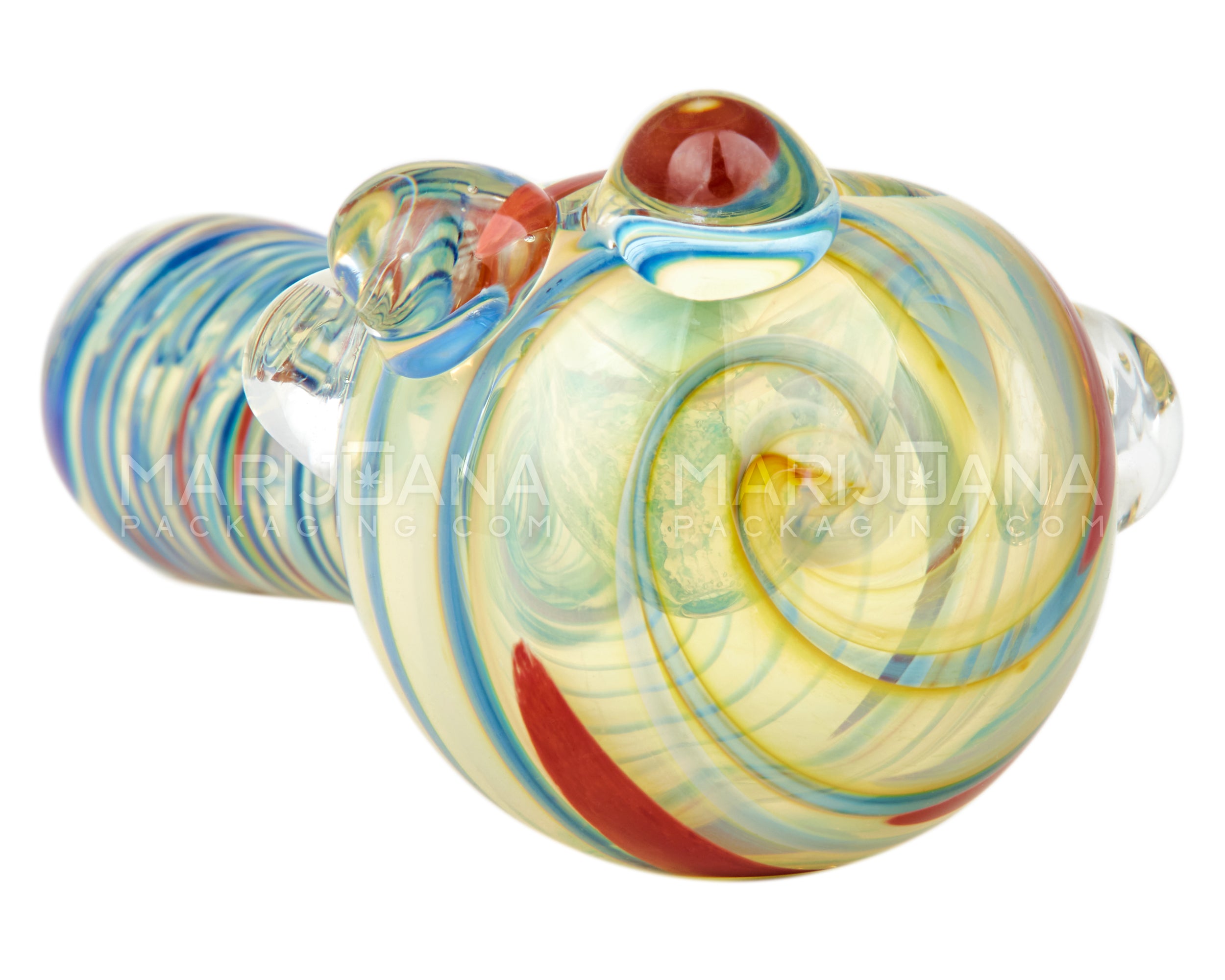 Spiral & Multi Fumed Ribbed Spoon Hand Pipe w/ Triple Knockers | 5in Long - Glass - Assorted - 4