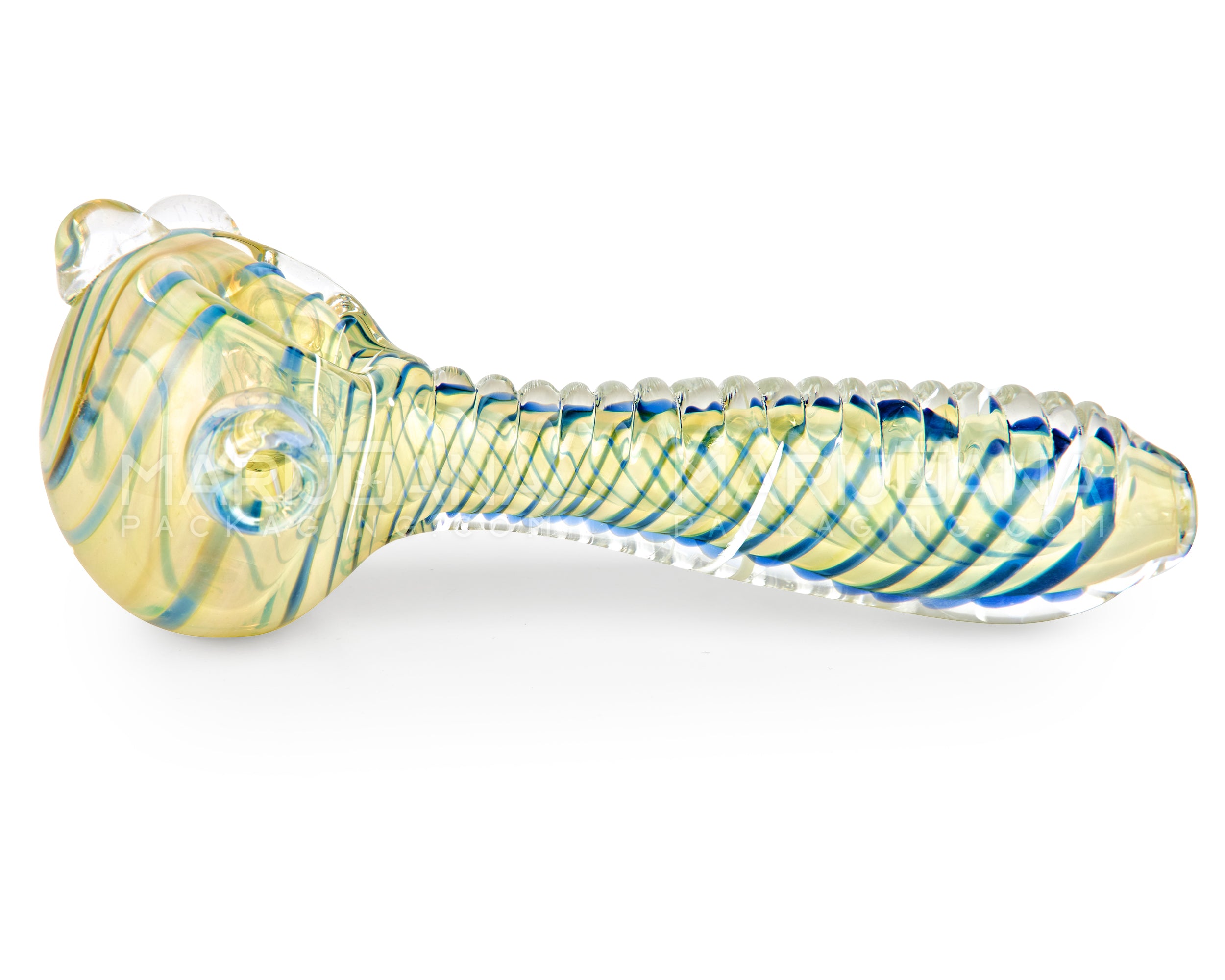 Spiral & Multi Fumed Ribbed Spoon Hand Pipe w/ Triple Knockers | 5in Long - Glass - Assorted - 6