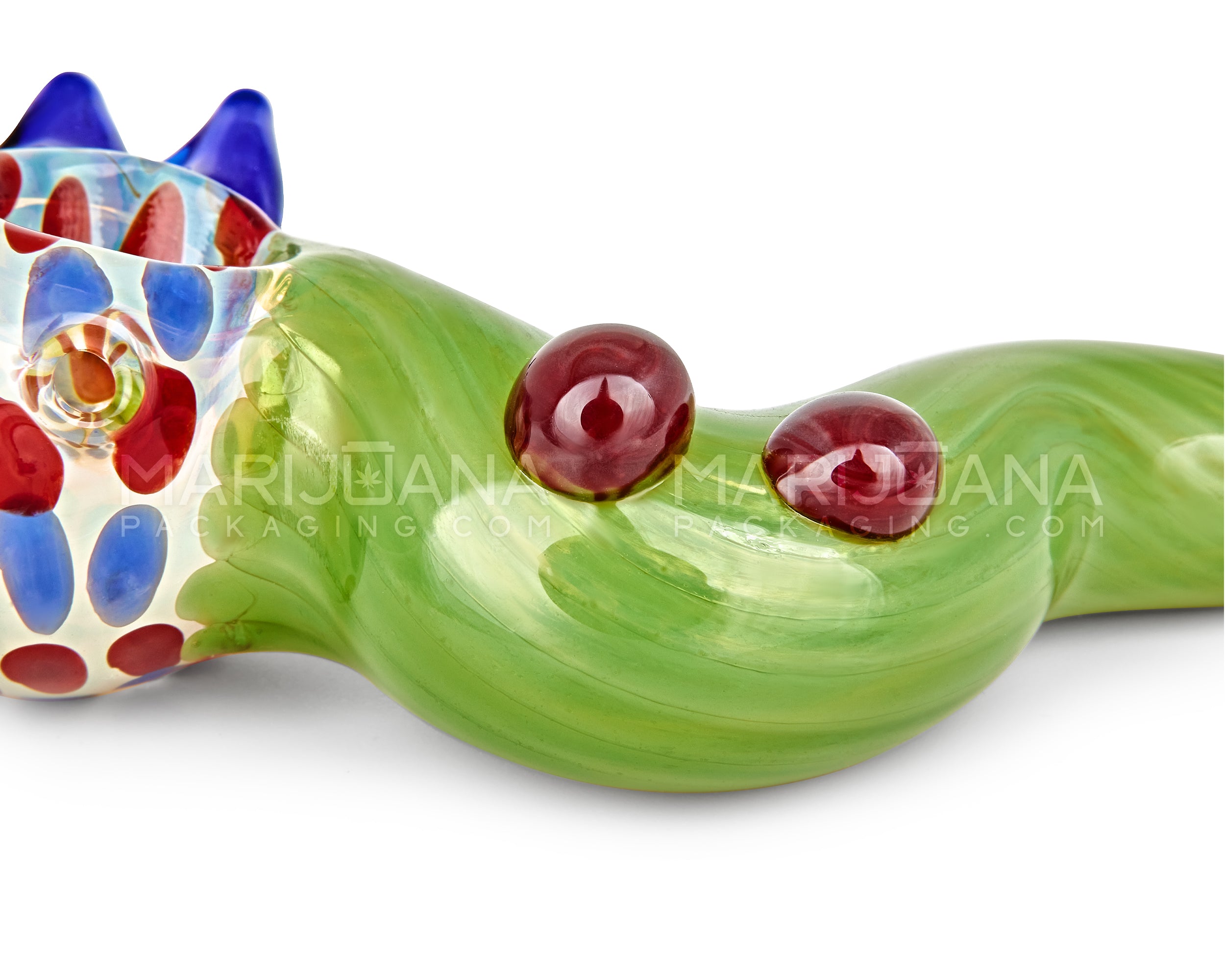 Color Pull & Speckled Bent Spoon Hand Pipe w/ Multi Knockers | 5.5in Long - Glass - Mixed - 3