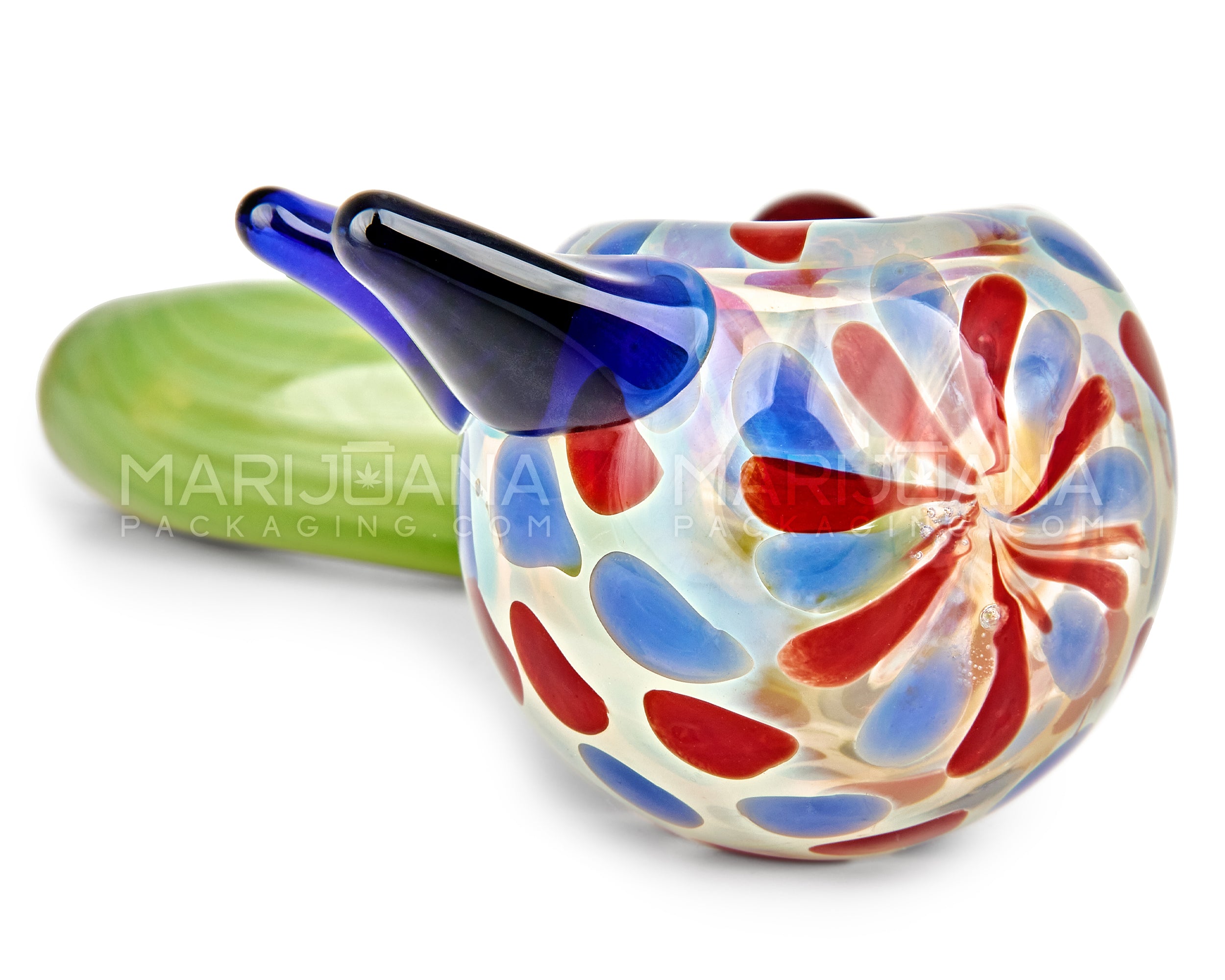 Color Pull & Speckled Bent Spoon Hand Pipe w/ Multi Knockers | 5.5in Long - Glass - Mixed - 4