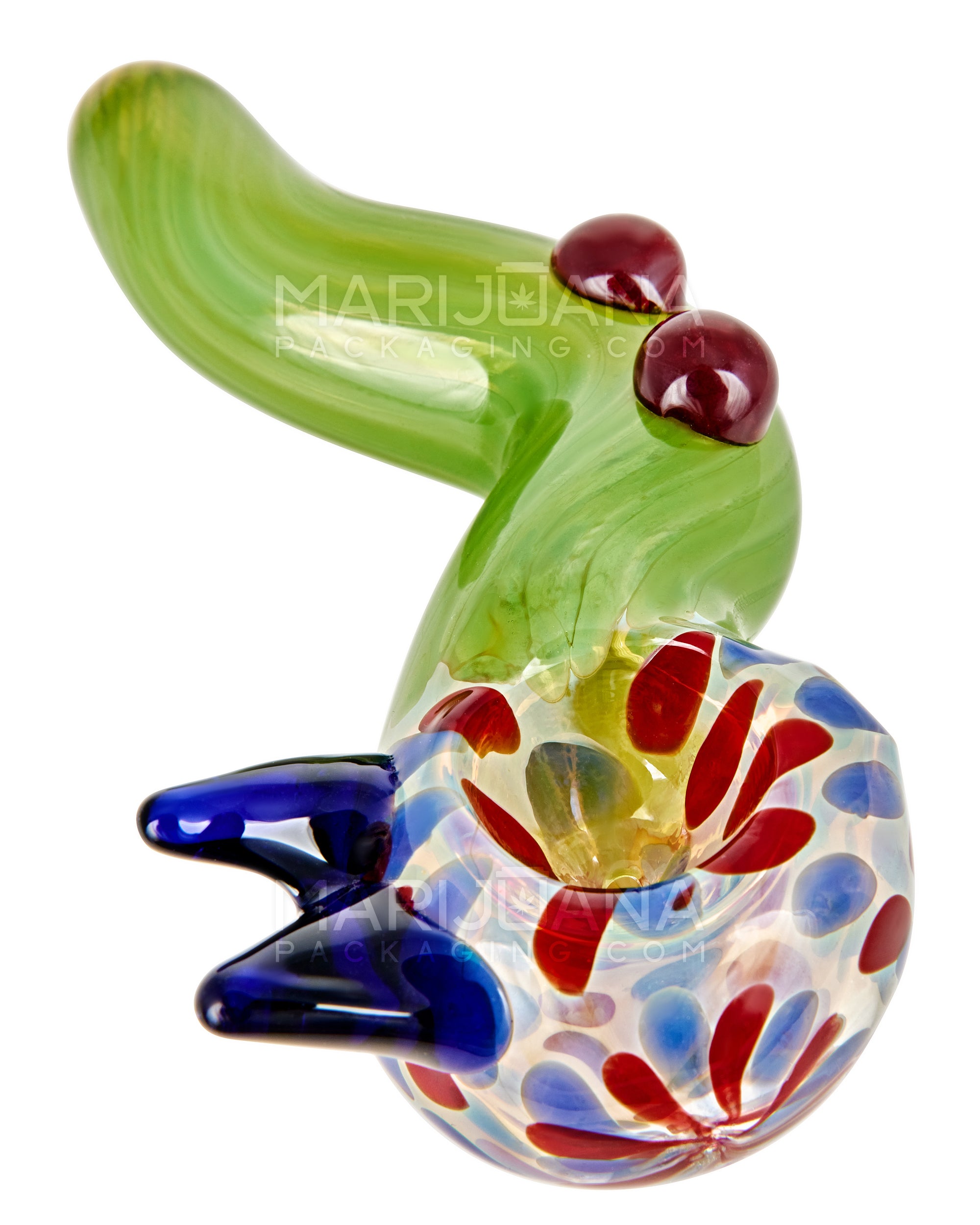 Color Pull & Speckled Bent Spoon Hand Pipe w/ Multi Knockers | 5.5in Long - Glass - Mixed - 1