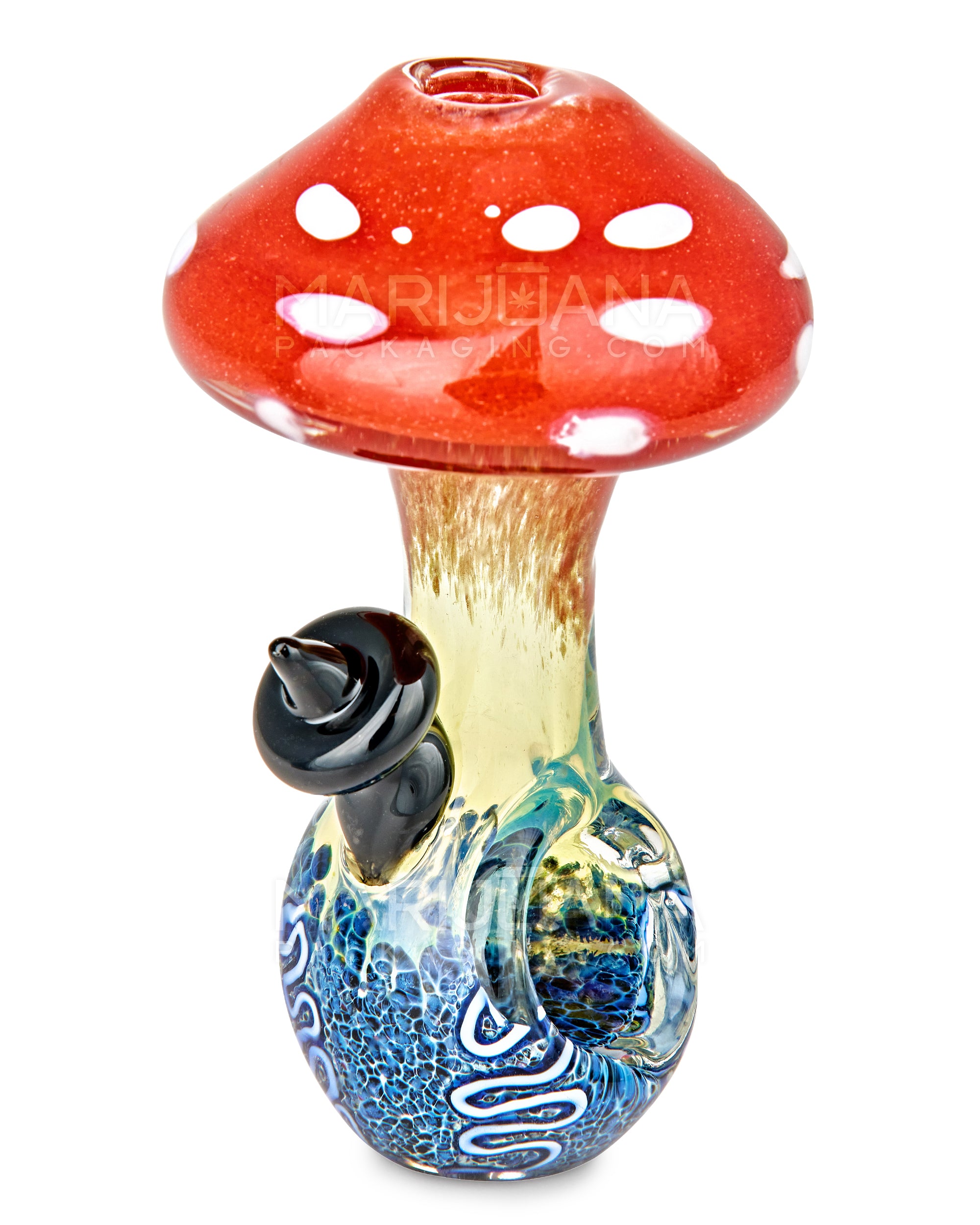 Frit & Multi Fumed Mushroom Hand Pipe w/ Ribboning & Glass Handle | 4in Long - Glass - Assorted - 6