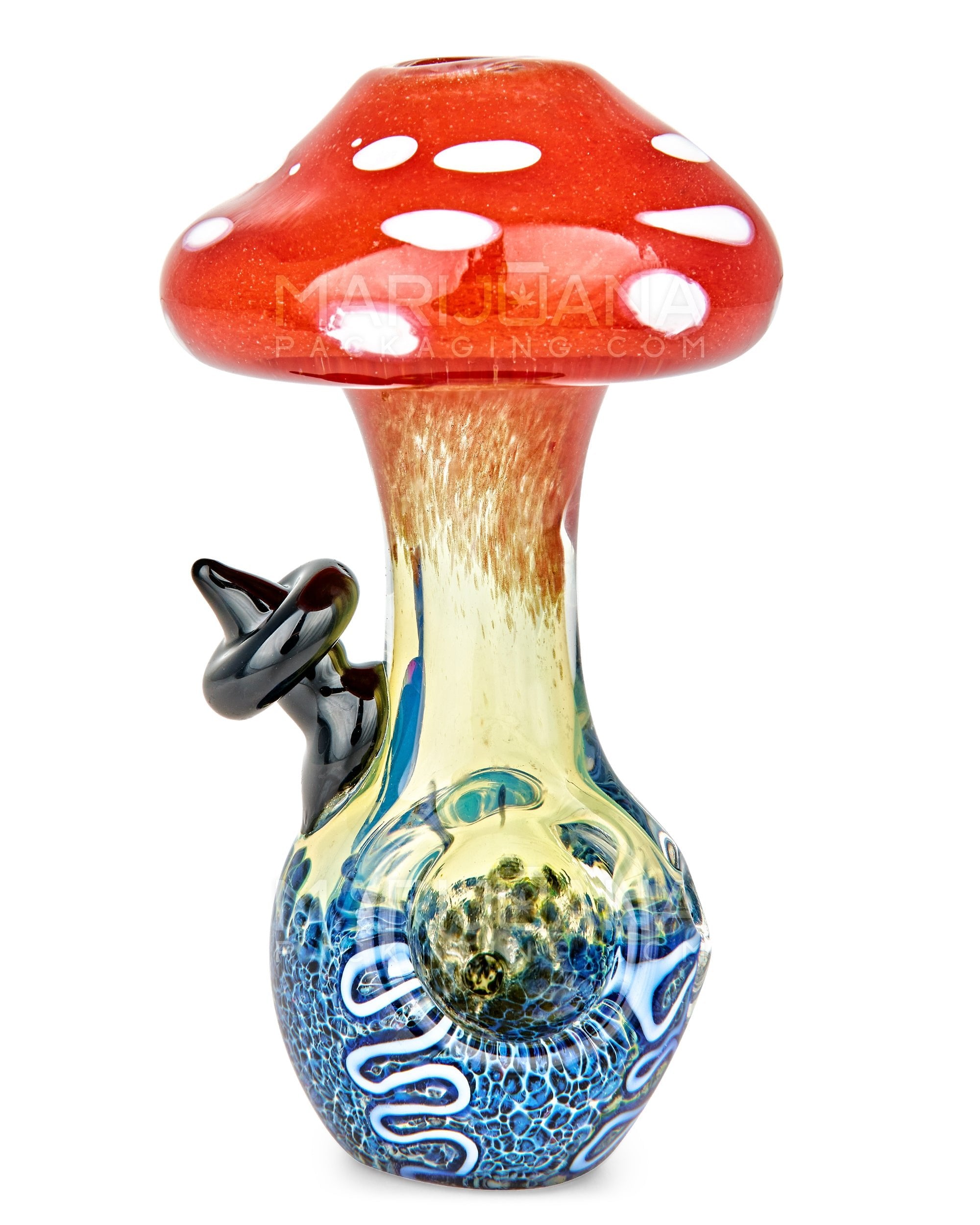 Frit & Multi Fumed Mushroom Hand Pipe w/ Ribboning & Glass Handle | 4in Long - Glass - Assorted - 2