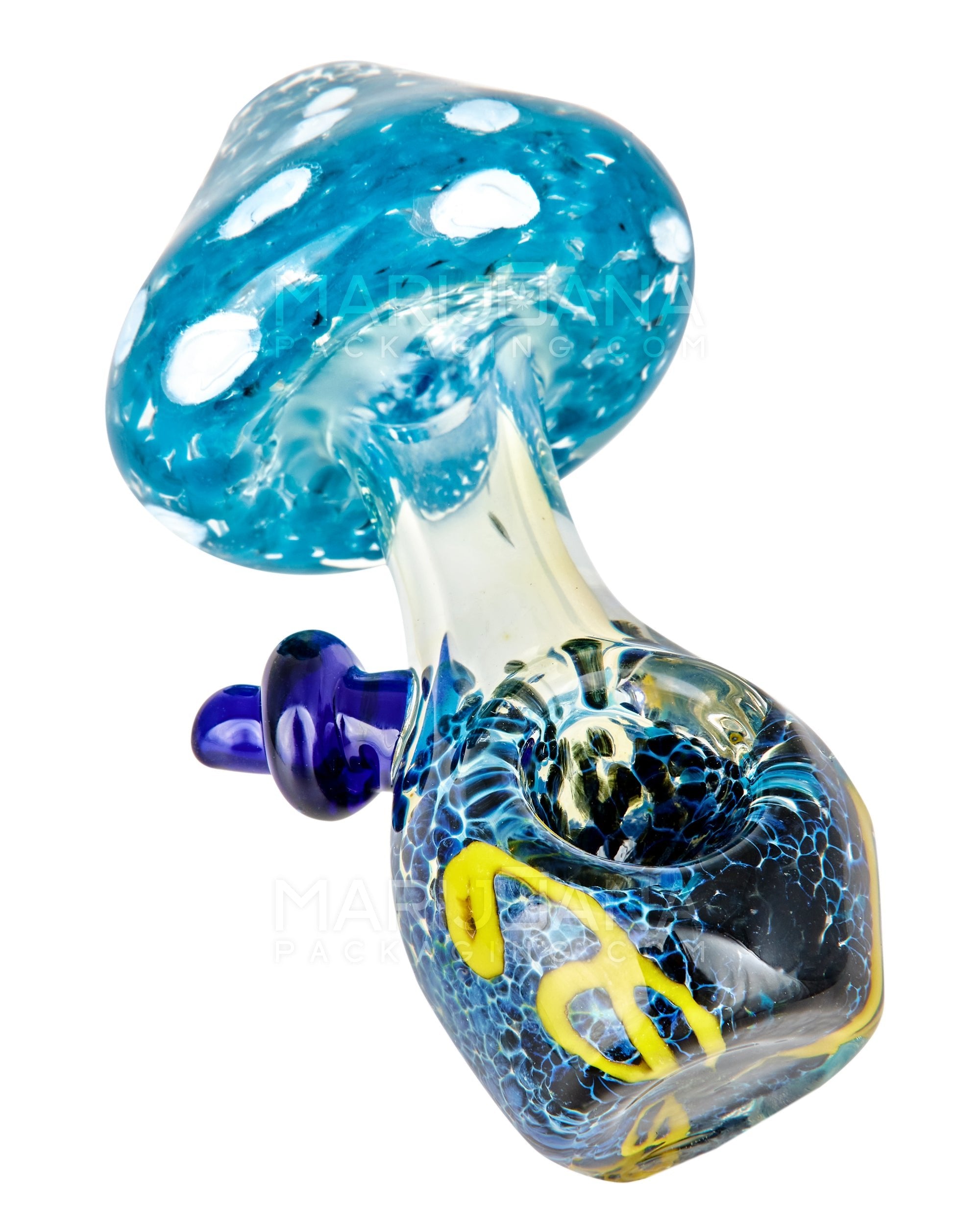 Frit & Multi Fumed Mushroom Hand Pipe w/ Ribboning & Glass Handle | 4in Long - Glass - Assorted - 7