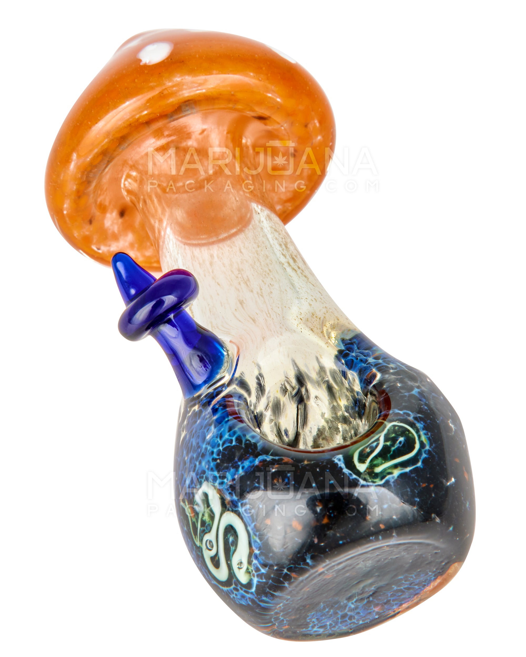 Frit & Multi Fumed Mushroom Hand Pipe w/ Ribboning & Glass Handle | 4in Long - Glass - Assorted - 8