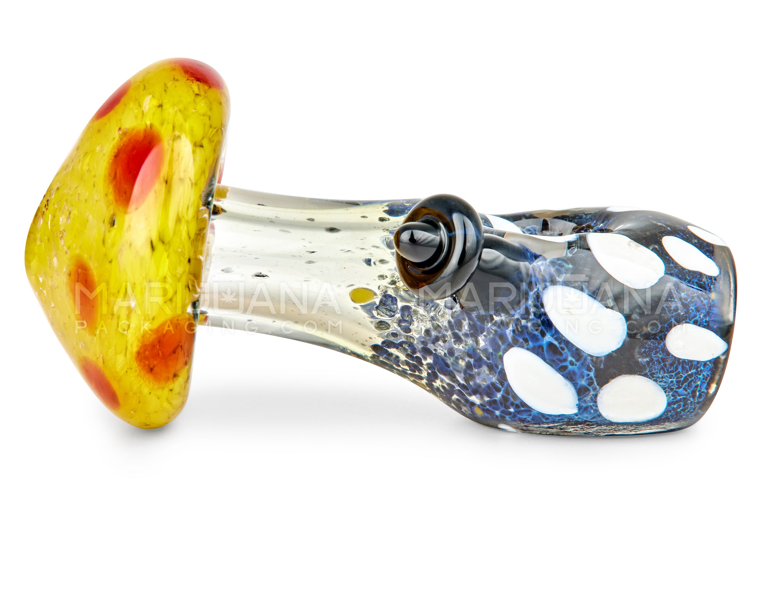 Frit & Multi Fumed Mushroom Hand Pipe w/ Ribboning & Glass Handle | 4in Long - Glass - Gold - 5