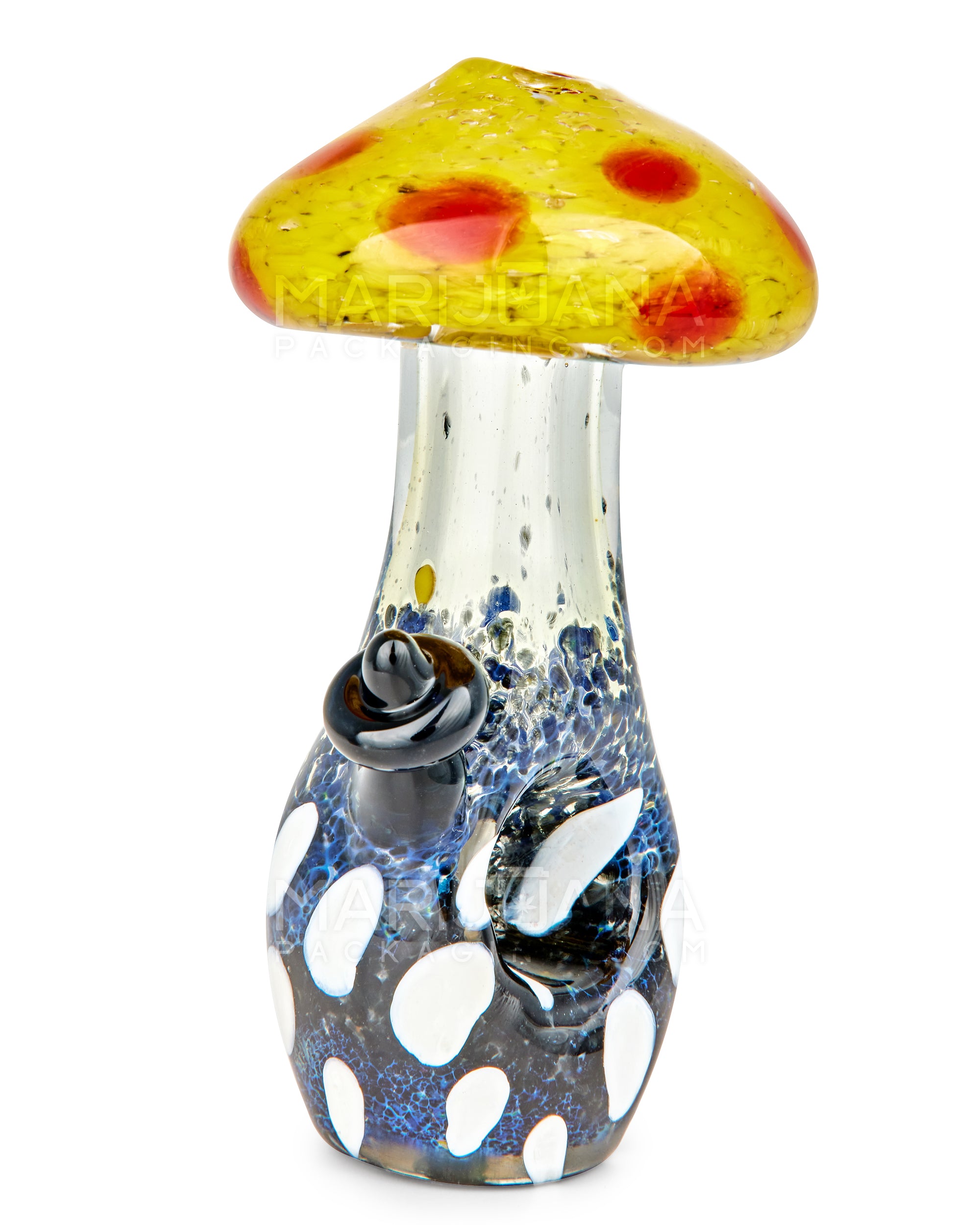 Frit & Multi Fumed Mushroom Hand Pipe w/ Ribboning & Glass Handle | 4in Long - Glass - Gold - 6