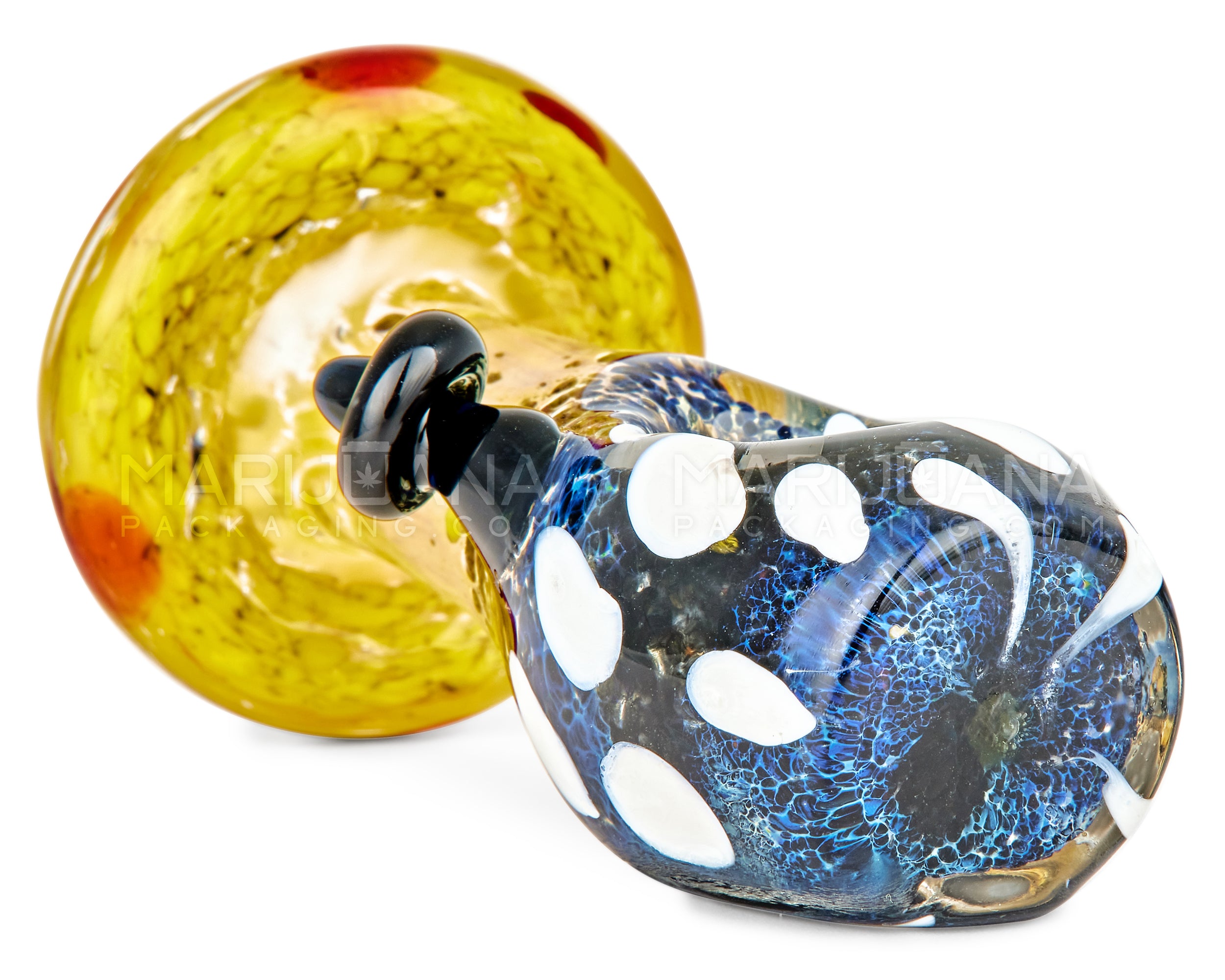 Frit & Multi Fumed Mushroom Hand Pipe w/ Ribboning & Glass Handle | 4in Long - Glass - Gold - 4