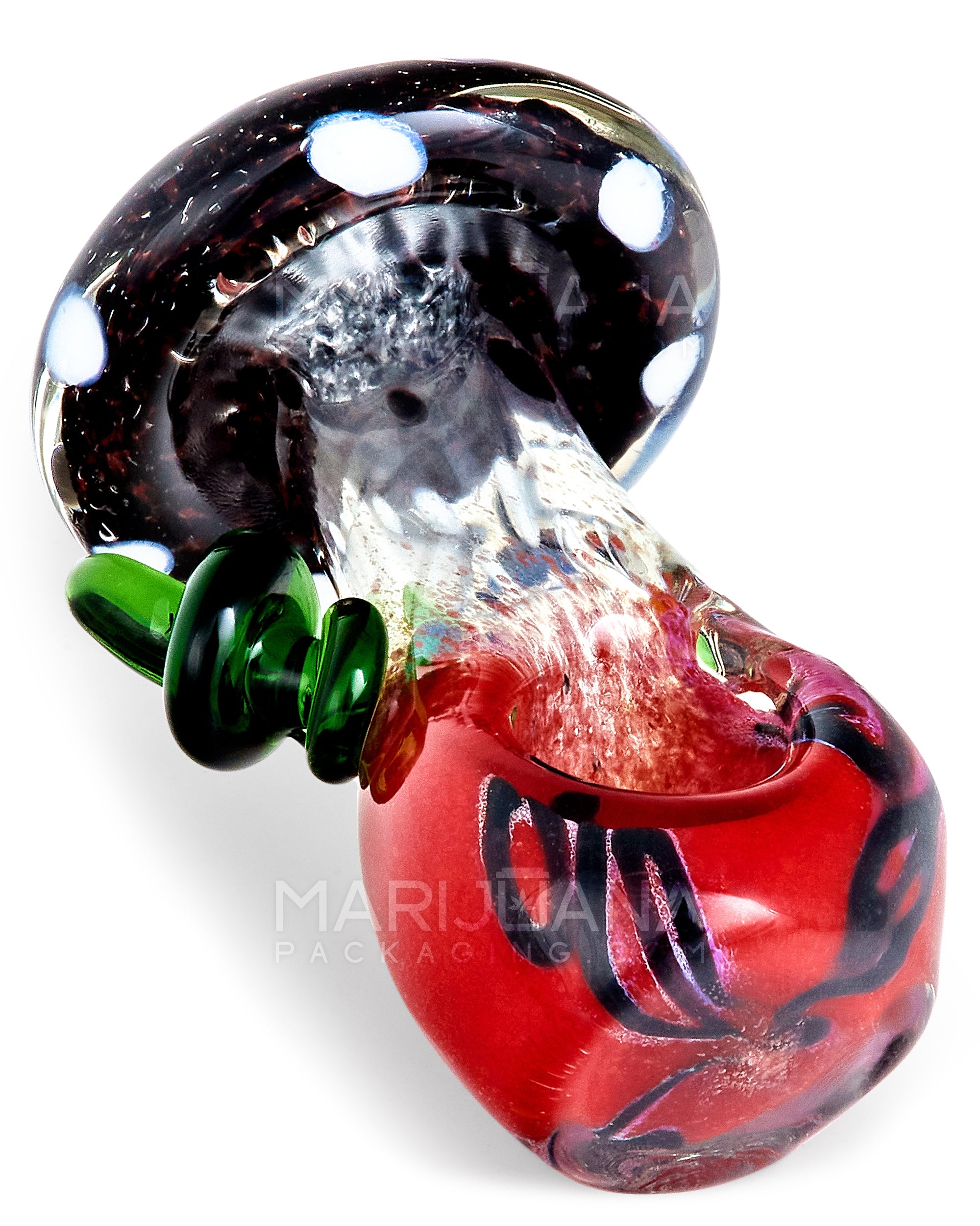 Frit & Multi Fumed Mushroom Hand Pipe w/ Ribboning & Glass Handle | 4in Long - Glass - Assorted - 11