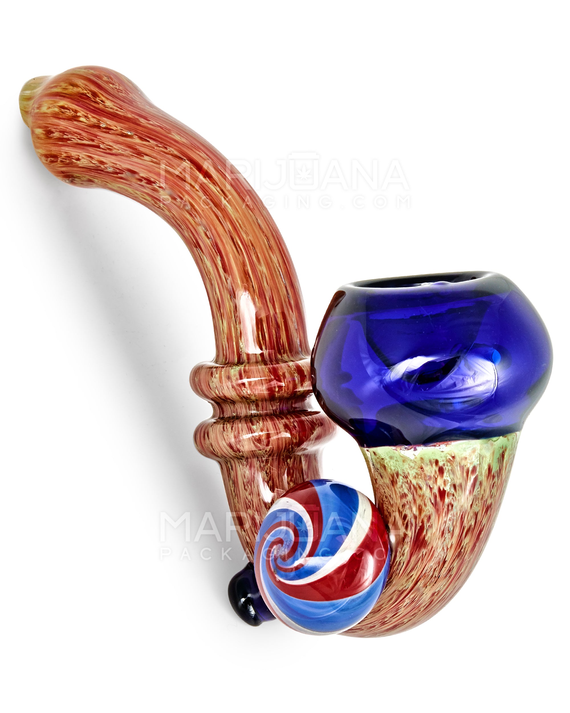 Color Pull Ringed Sherlock Hand Pipe w/ Glass Button | 6.5in Long - Glass - Assorted - 1