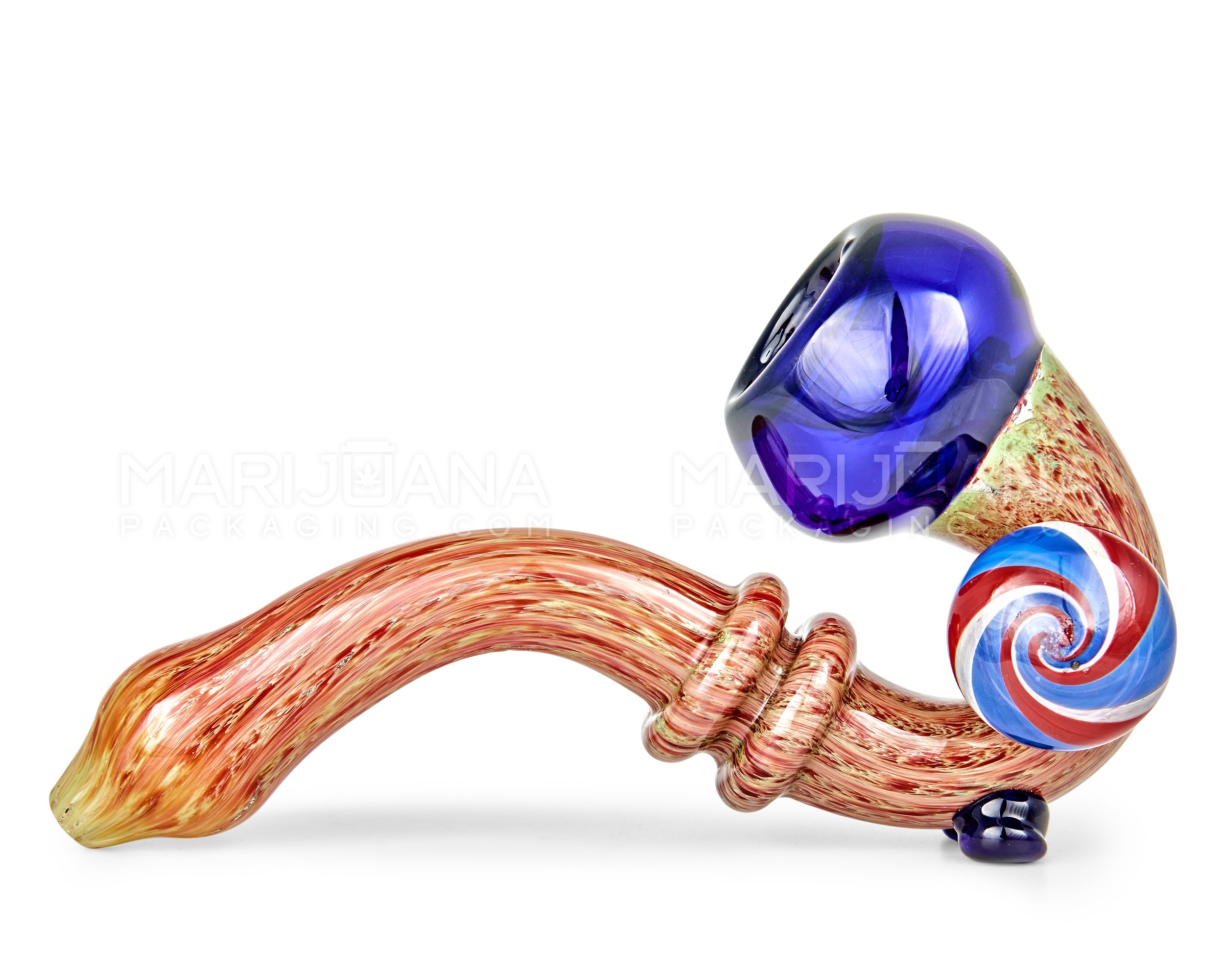 Color Pull Ringed Sherlock Hand Pipe w/ Glass Button | 6.5in Long - Glass - Assorted - 4