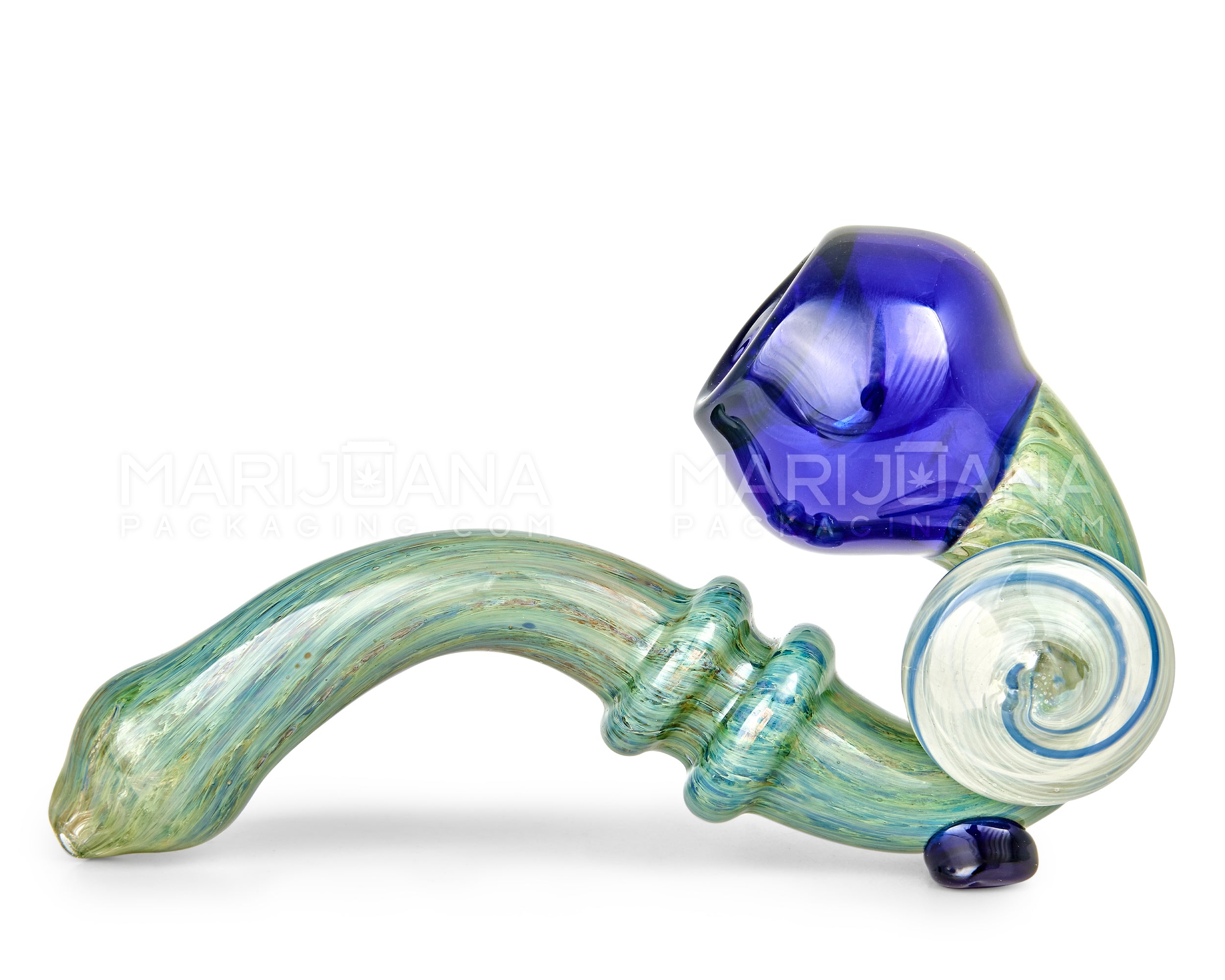 Color Pull Ringed Sherlock Hand Pipe w/ Glass Button | 6.5in Long - Glass - Assorted - 6