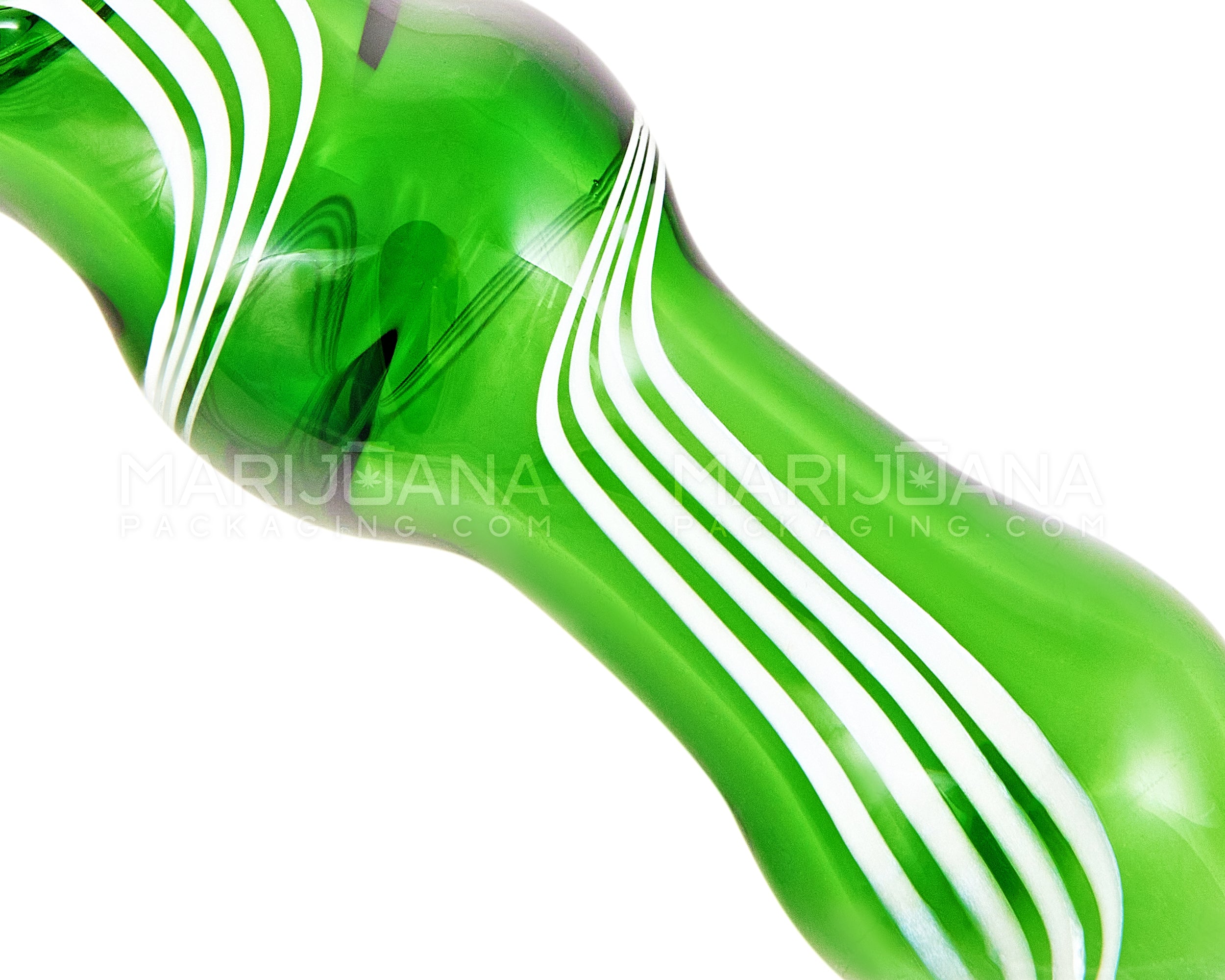 Swirl Bulged Spoon Hand Pipe w/ Triple Knockers | 3.5in Long - Glass - Green - 3